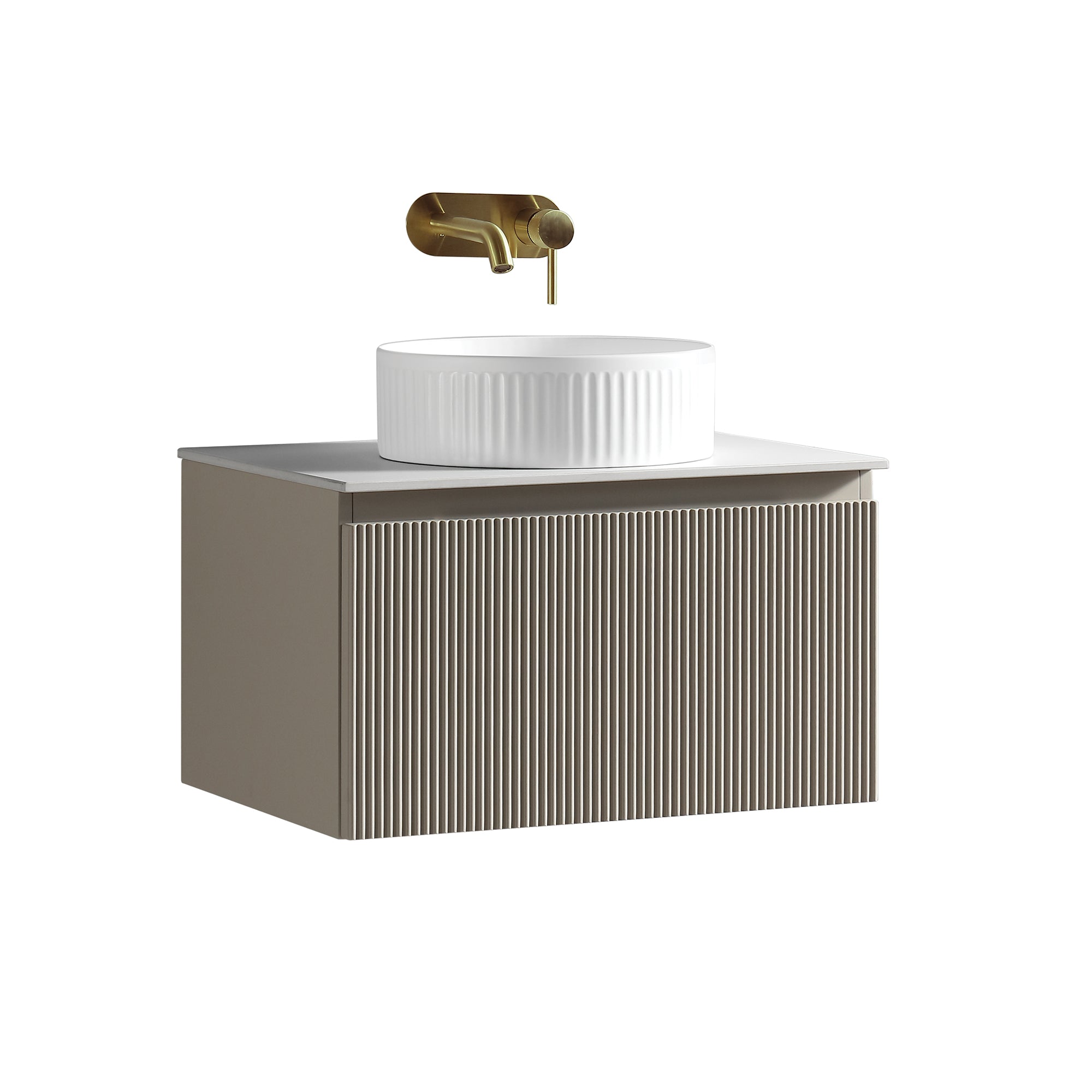 florence 600mm soft coffee fluted wall mounted vanity unit with sintered stone countertop
