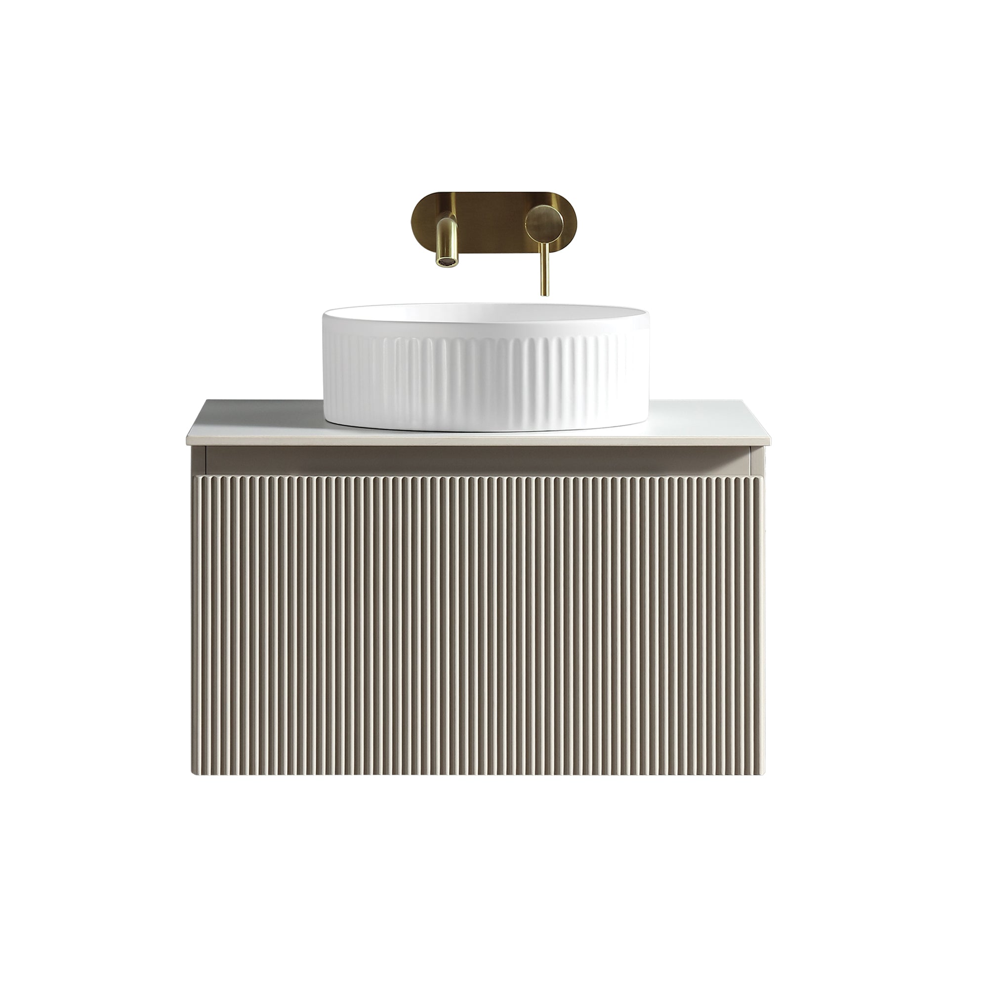 florence 600mm soft coffee fluted wall mounted vanity unit with sintered stone countertop