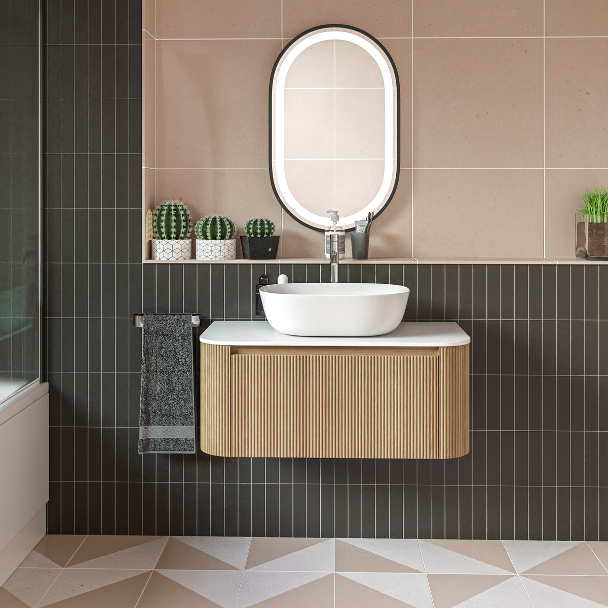 Florence Fluted 870 Curved Wall Mounted Vanity Unit With Worktop ...