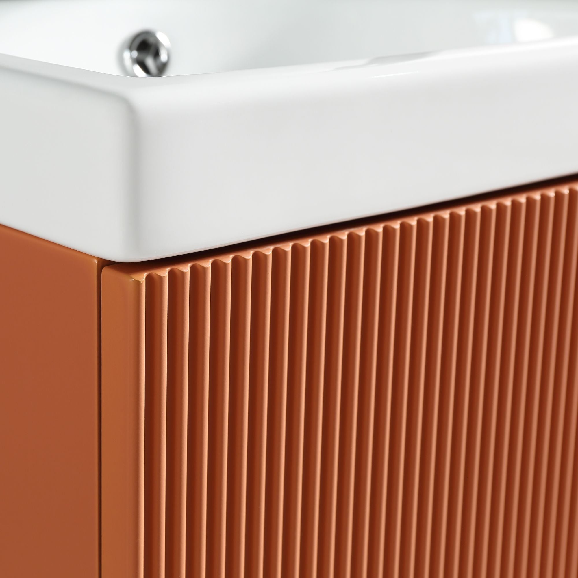 Florence Fluted Wall Mounted Cloakroom Vanity Unit With Ceramic Basin Bruciata Orange Deluxe Bathrooms
