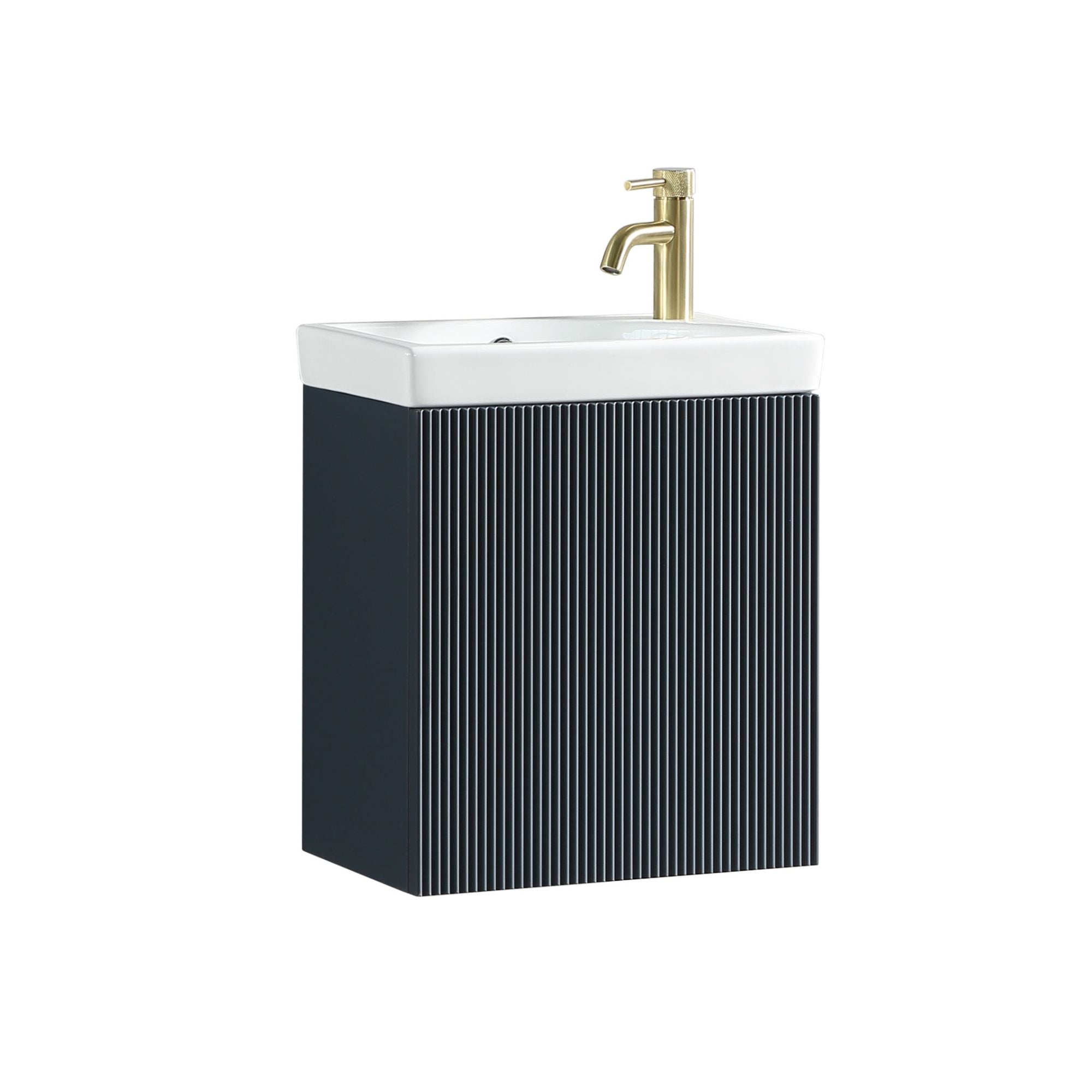 Florence Fluted Wall Mounted Cloakroom Vanity Unit With Ceramic Basin Midnight Shadow Deluxe Bathrooms