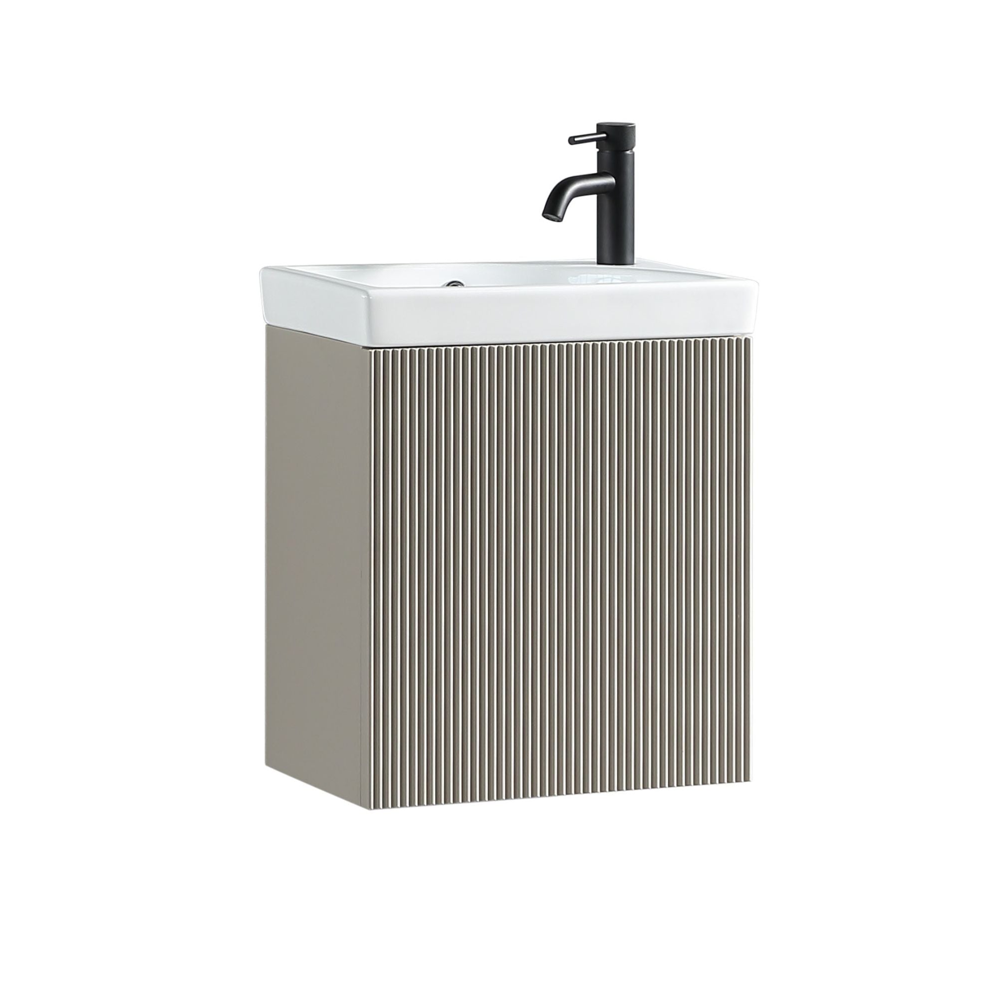 Florence Fluted Wall Mounted Cloakroom Vanity Unit With Ceramic Basin Soft Coffee Deluxe Bathrooms