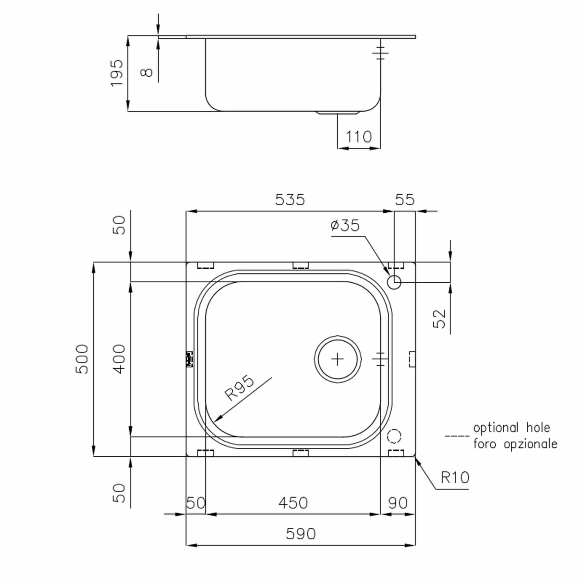 Foster Big Bowl Kitchen Sink - 590x500mm - Brushed Stainless Steel