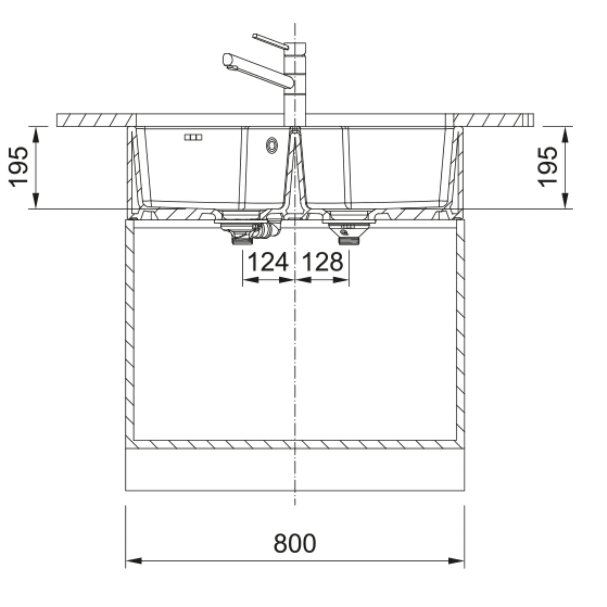 Franke Belfast VBK 720 kitchen sink ceramic gloss white 800x500mm technical drawing