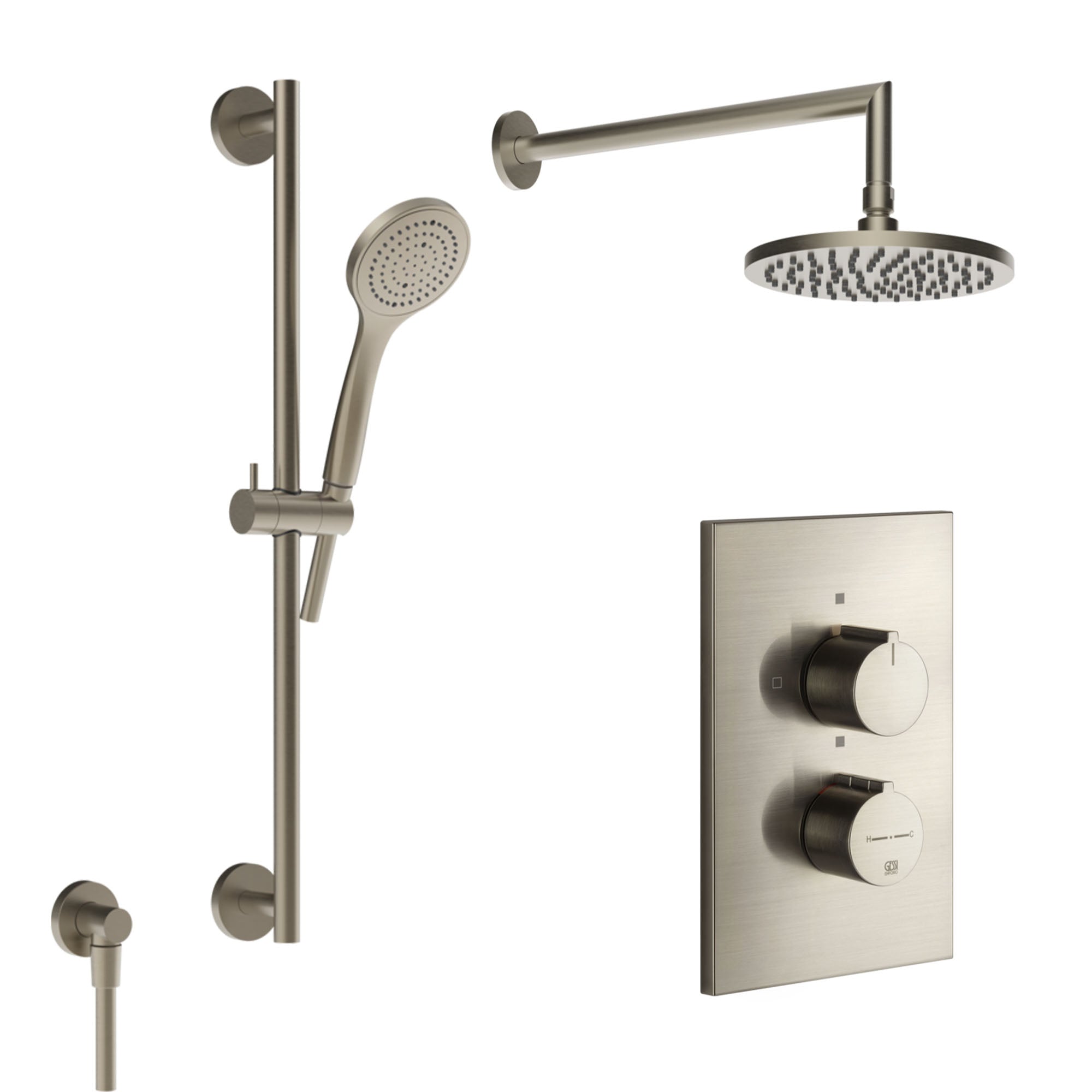 Gessi Emporio Dual Outlet Thermostatic Shower Valve with Slide Rail Handset and Overhead