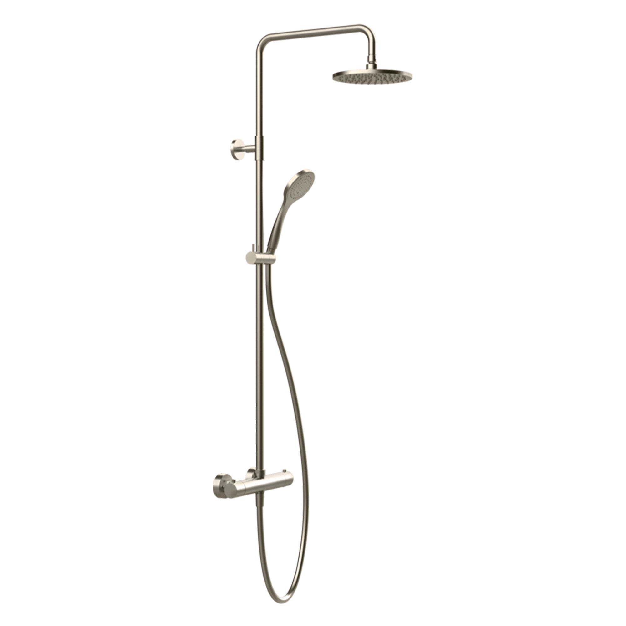 gessi emporio exposed thermostatic rigid riser shower with 200 overhead and handset finox brushed nickel