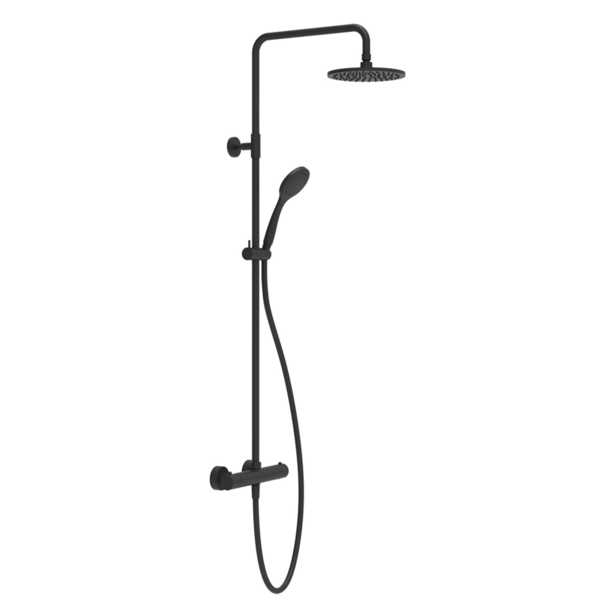 gessi emporio exposed thermostatic rigid riser shower with 200 overhead and handset matt black