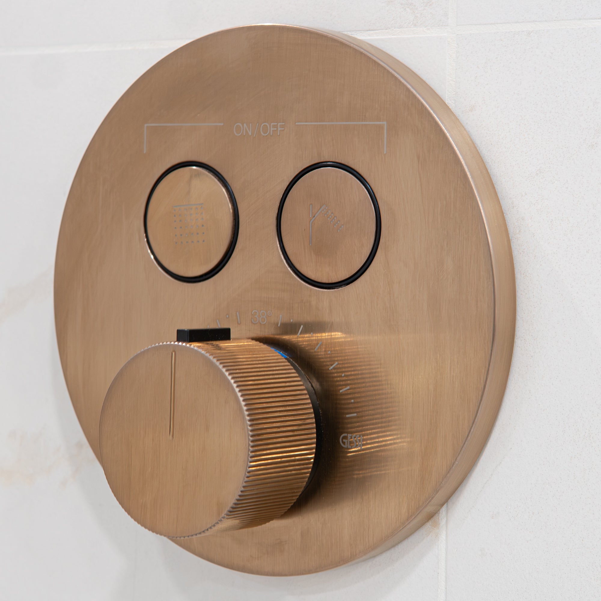 Gessi Manzoni Dual Outlet Thermostatic Shower Valve Brushed Bronze Deluxe Bathrooms 