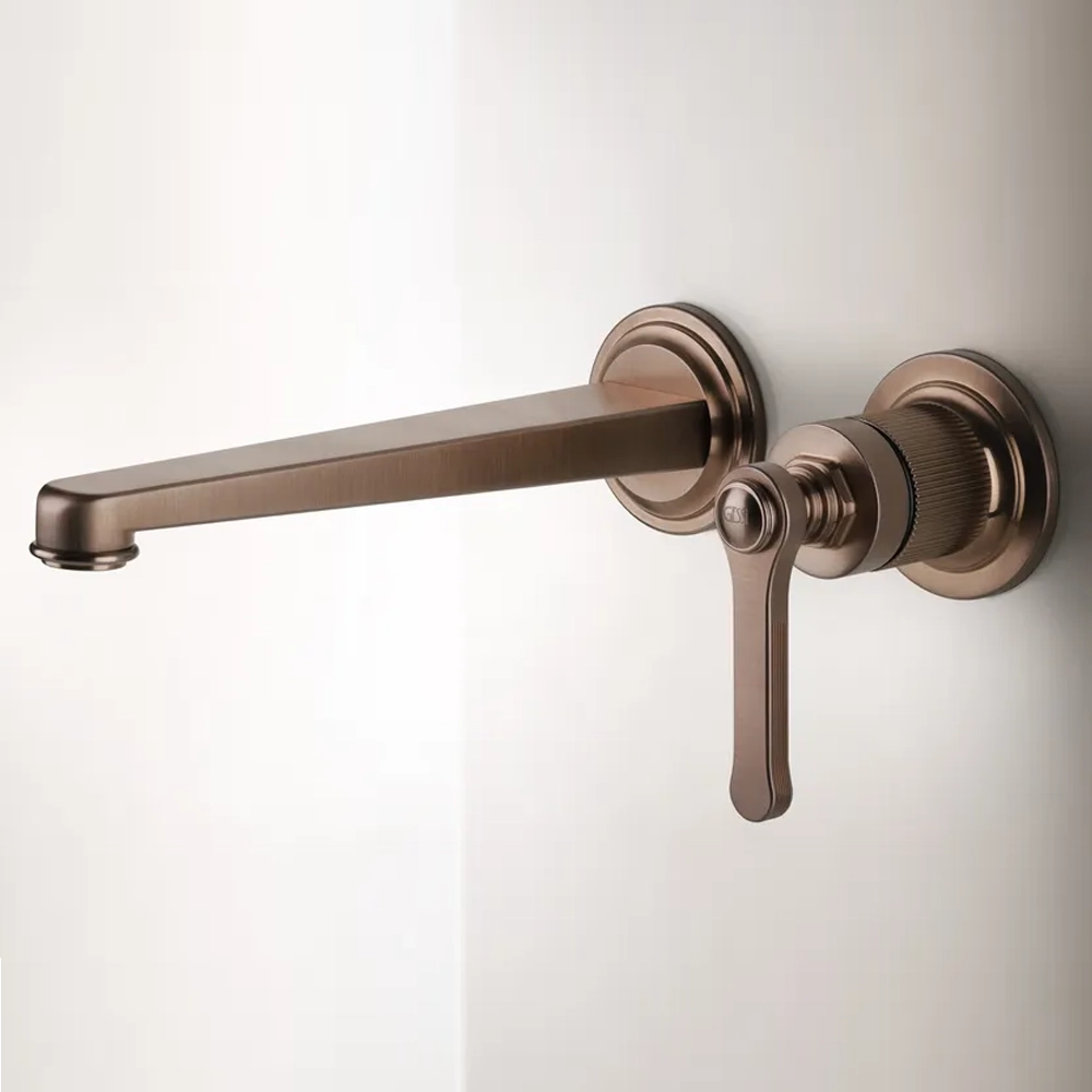 Gessi Venti20 Wall Mounted 2-Hole Long Spout Basin Mixer, supplied by Deluxe Bathrooms.