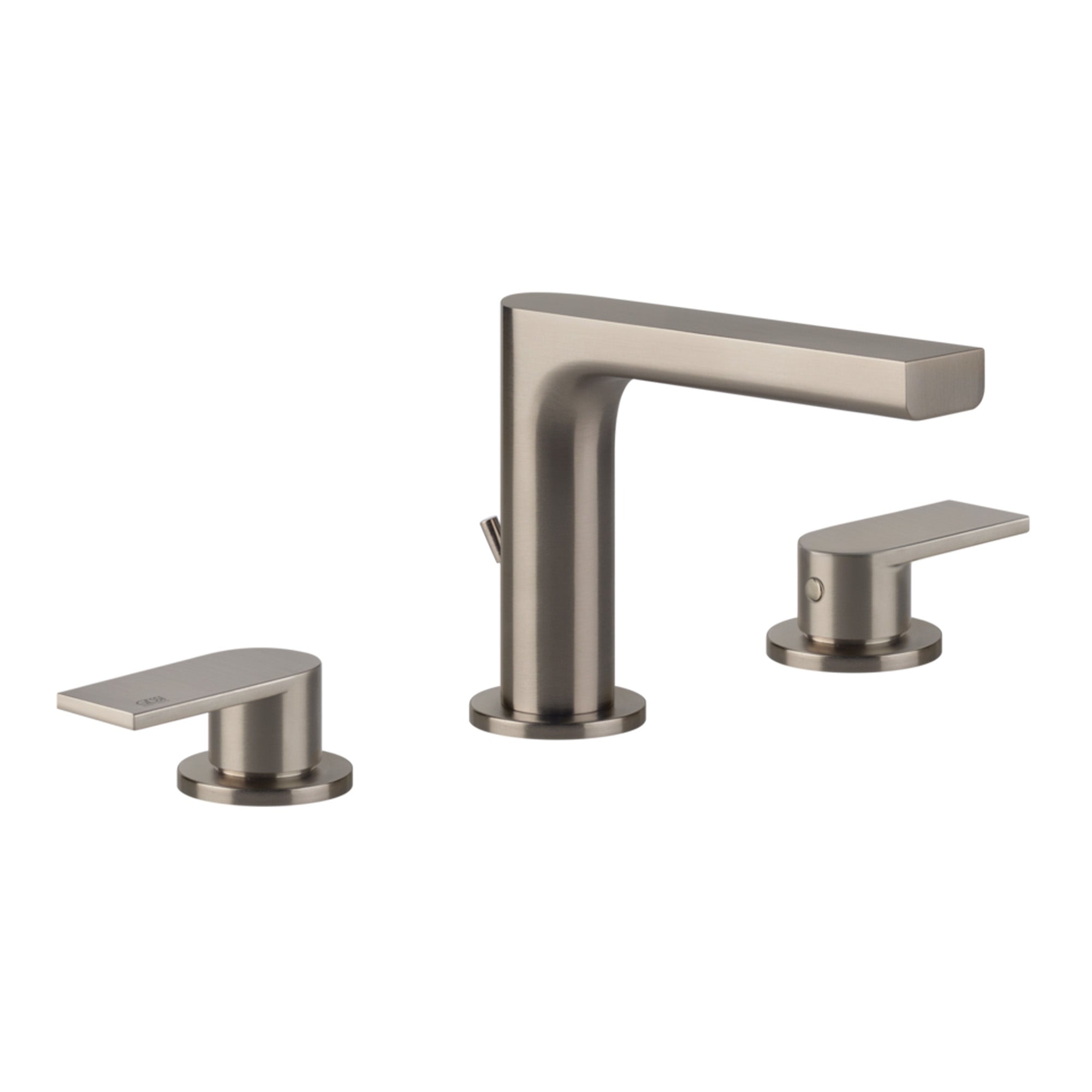 gessi via manzoni 3 hole deck mounted basin mixer with waste finox brushed nickel