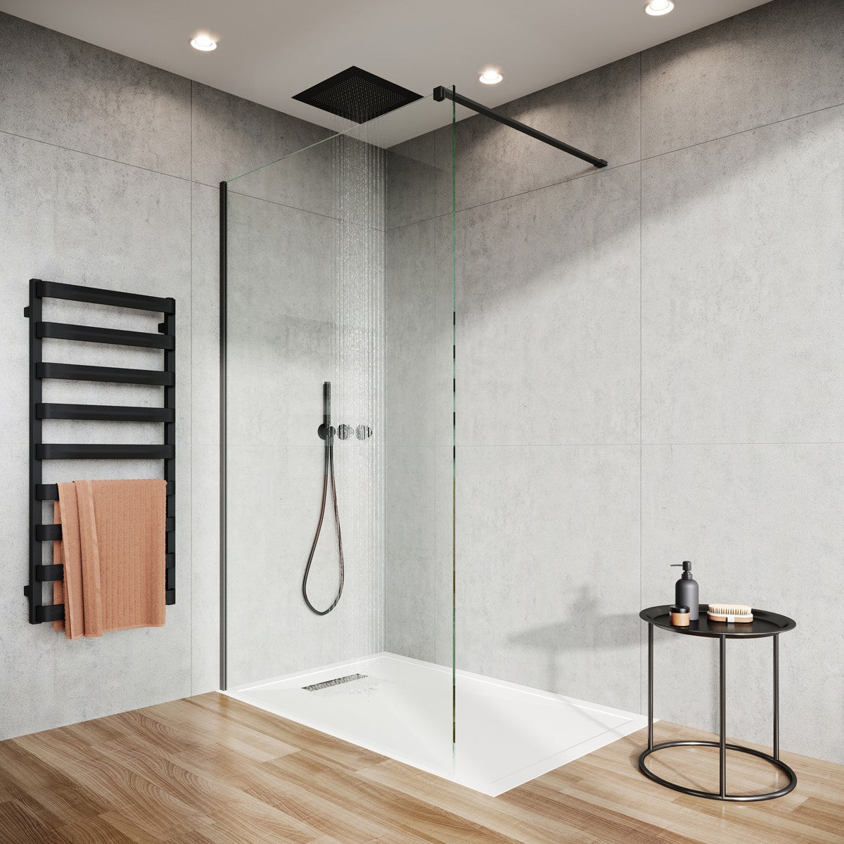 Granlusso™ 8 Clear Glass Wetroom Shower Screen - Matt Black