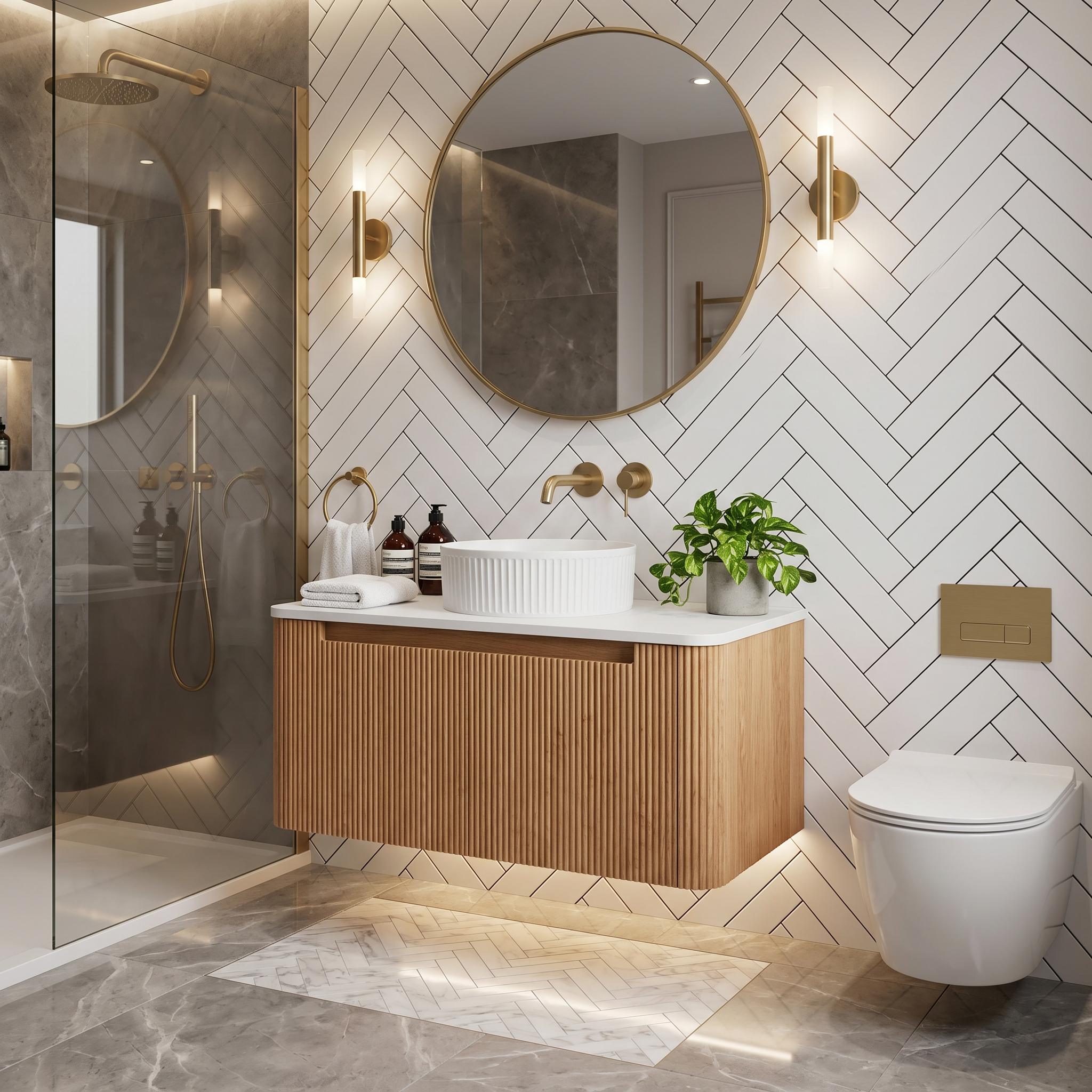 Granlusso Amalfi Oak Fluted Wall Mounted Vanity Unit With Worktop in 1000mm size