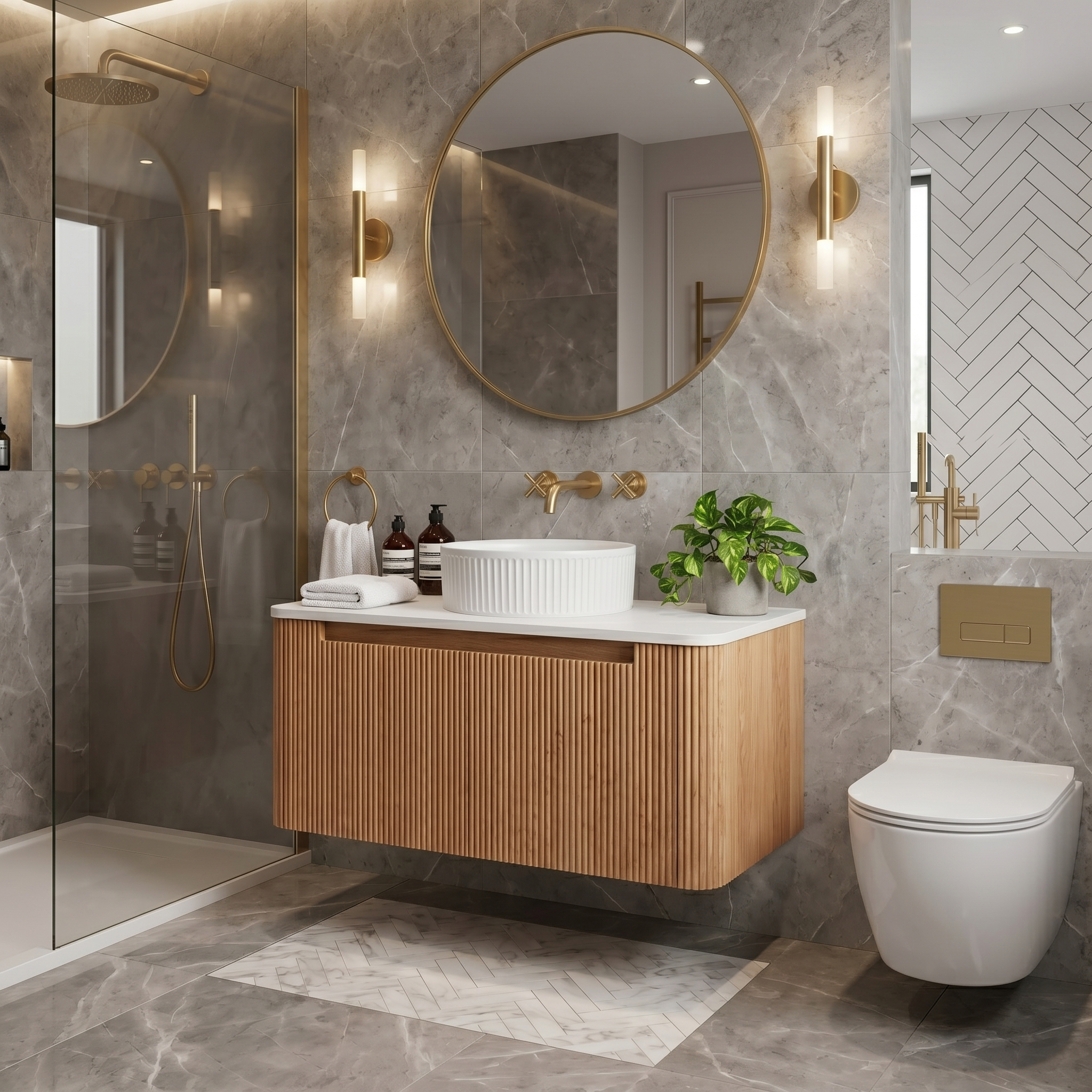Granlusso™ Amalfi Oak Fluted Wall Mounted Vanity Unit With Worktop
