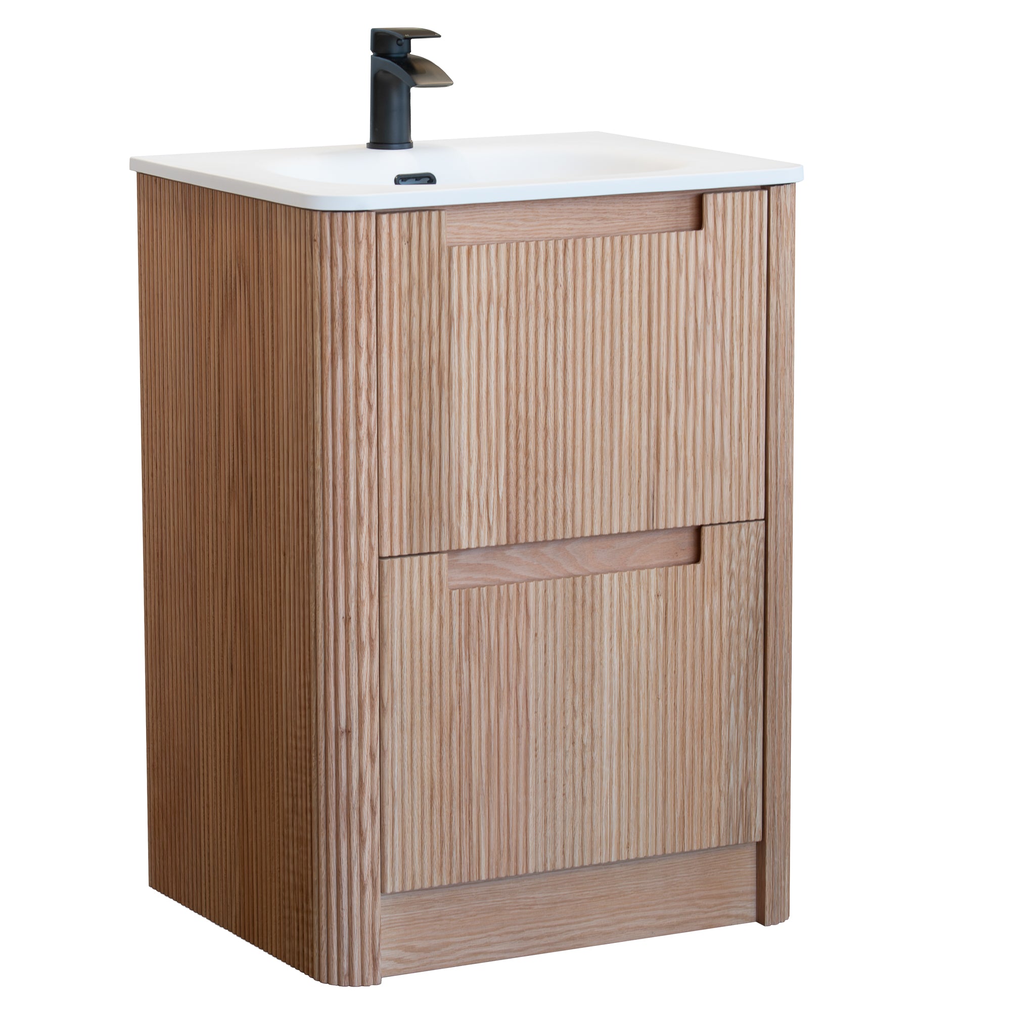 Granlusso Amalfi 600 Oak Effect Fluted Floorstanding Vanity Unit With Washbasin