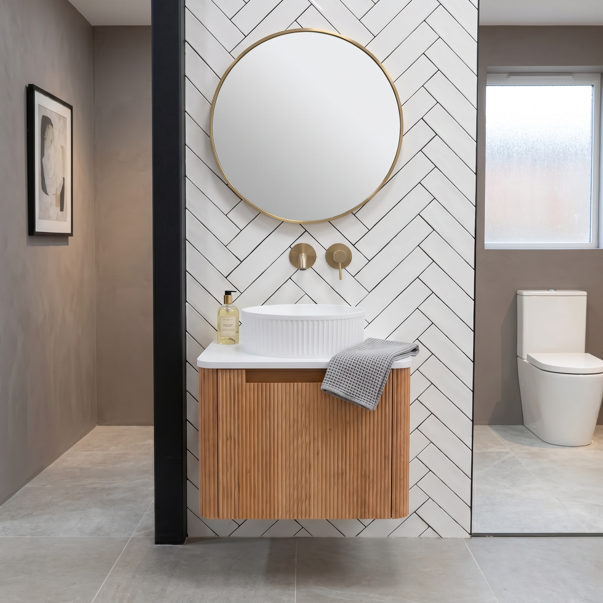 Granlusso Amalfi Oak Fluted Wall Mounted Vanity Unit With Worktop in 600mm width