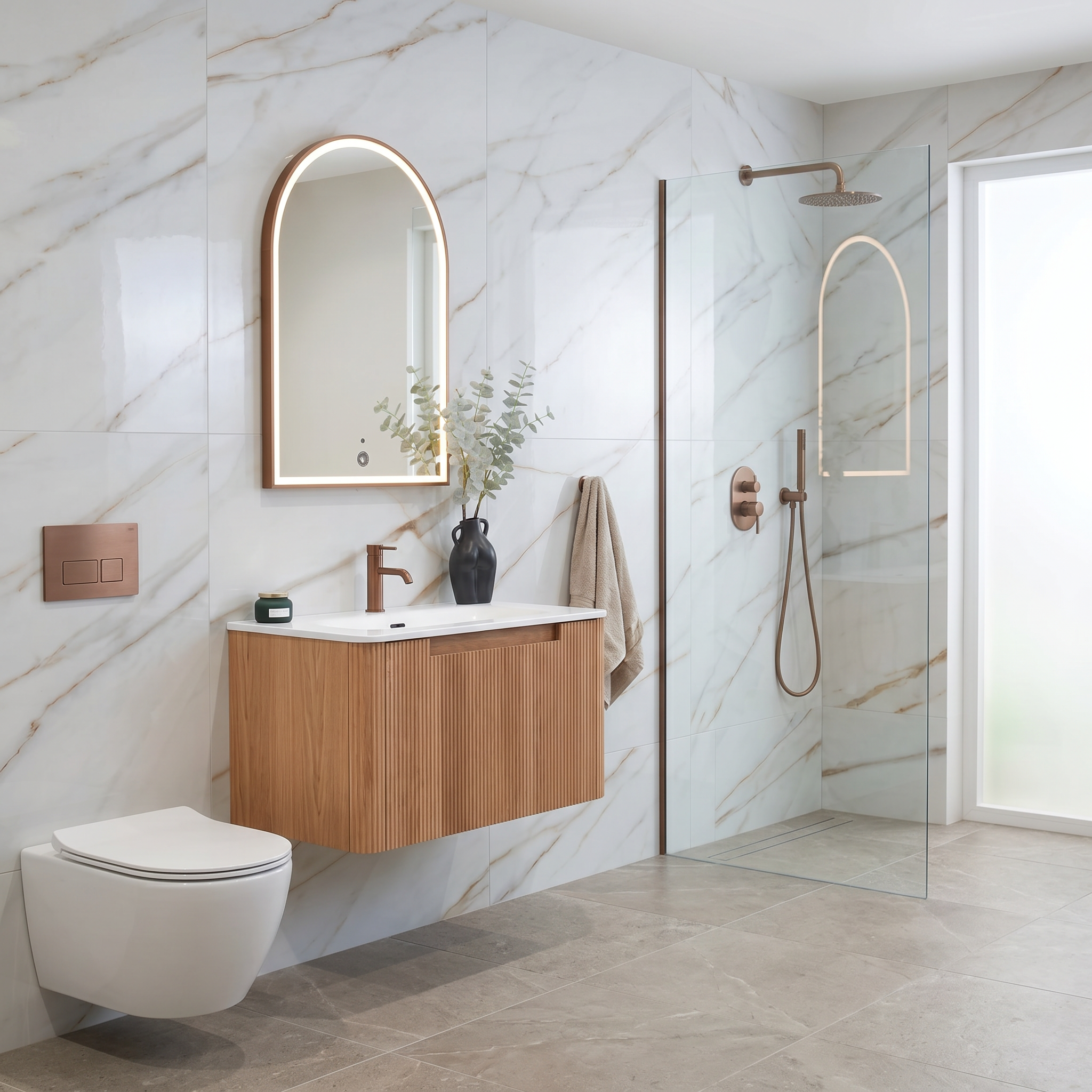 Granlusso™ Amalfi Oak Fluted Wall Mounted Vanity Unit With Solid Surface Washbasin