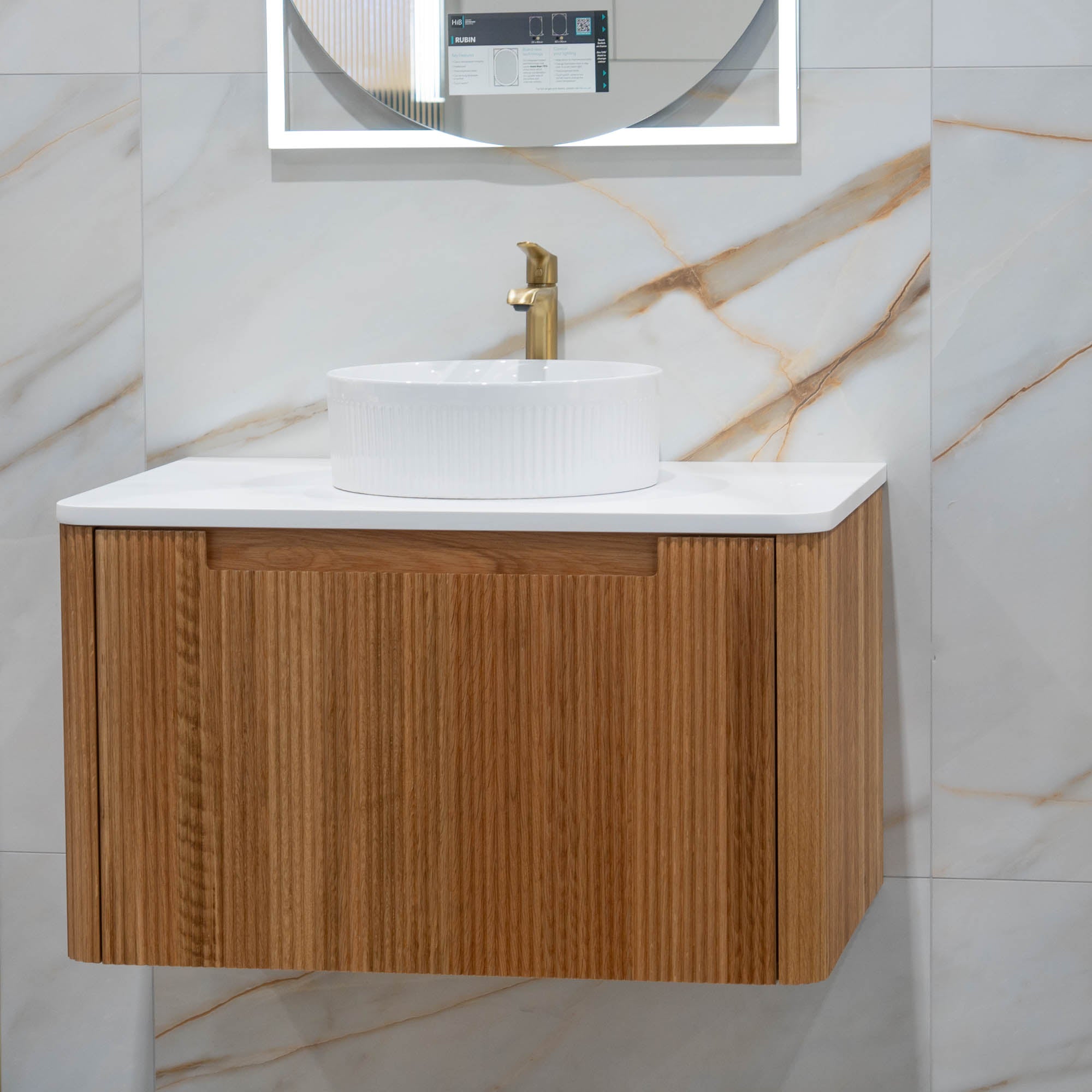 Granlusso™ Amalfi Oak Fluted Wall Mounted Vanity Unit With Worktop