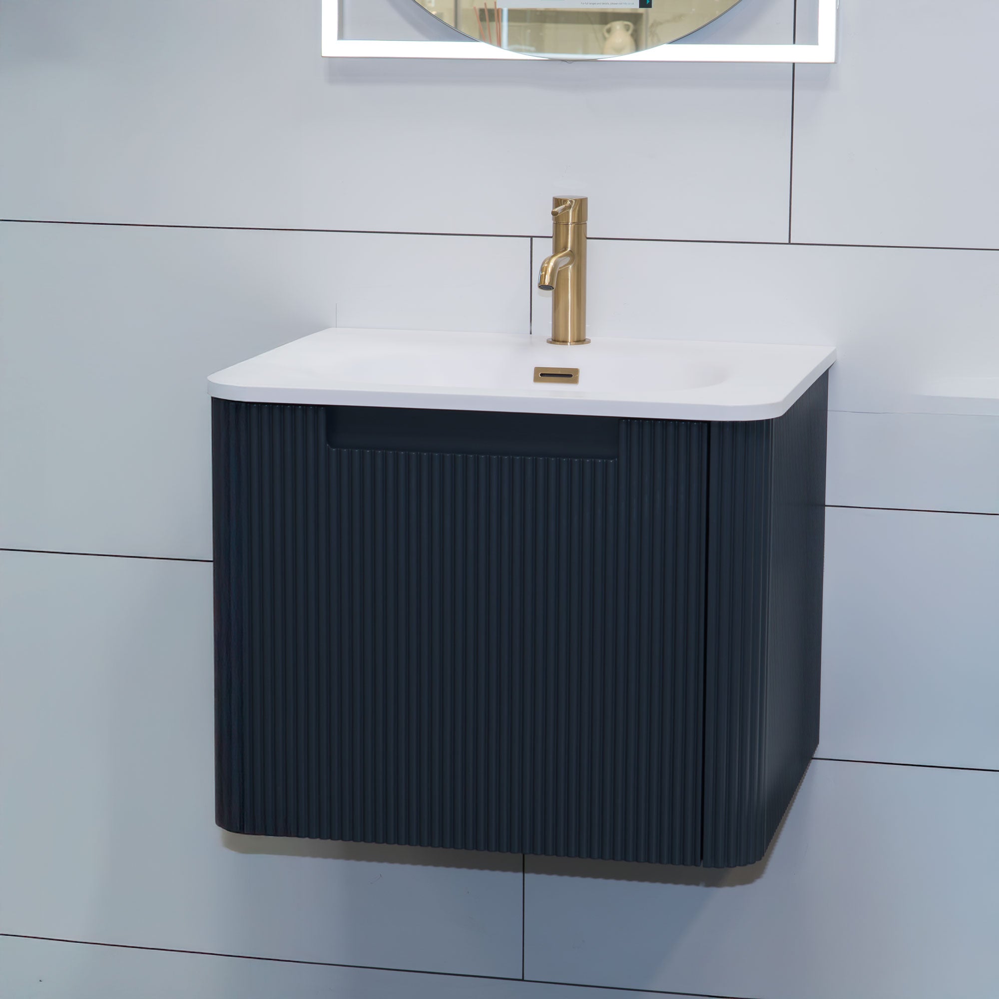 Granlusso™ Amalfi Fluted Midnight Grey Wall Mounted Vanity Unit With Washbasin