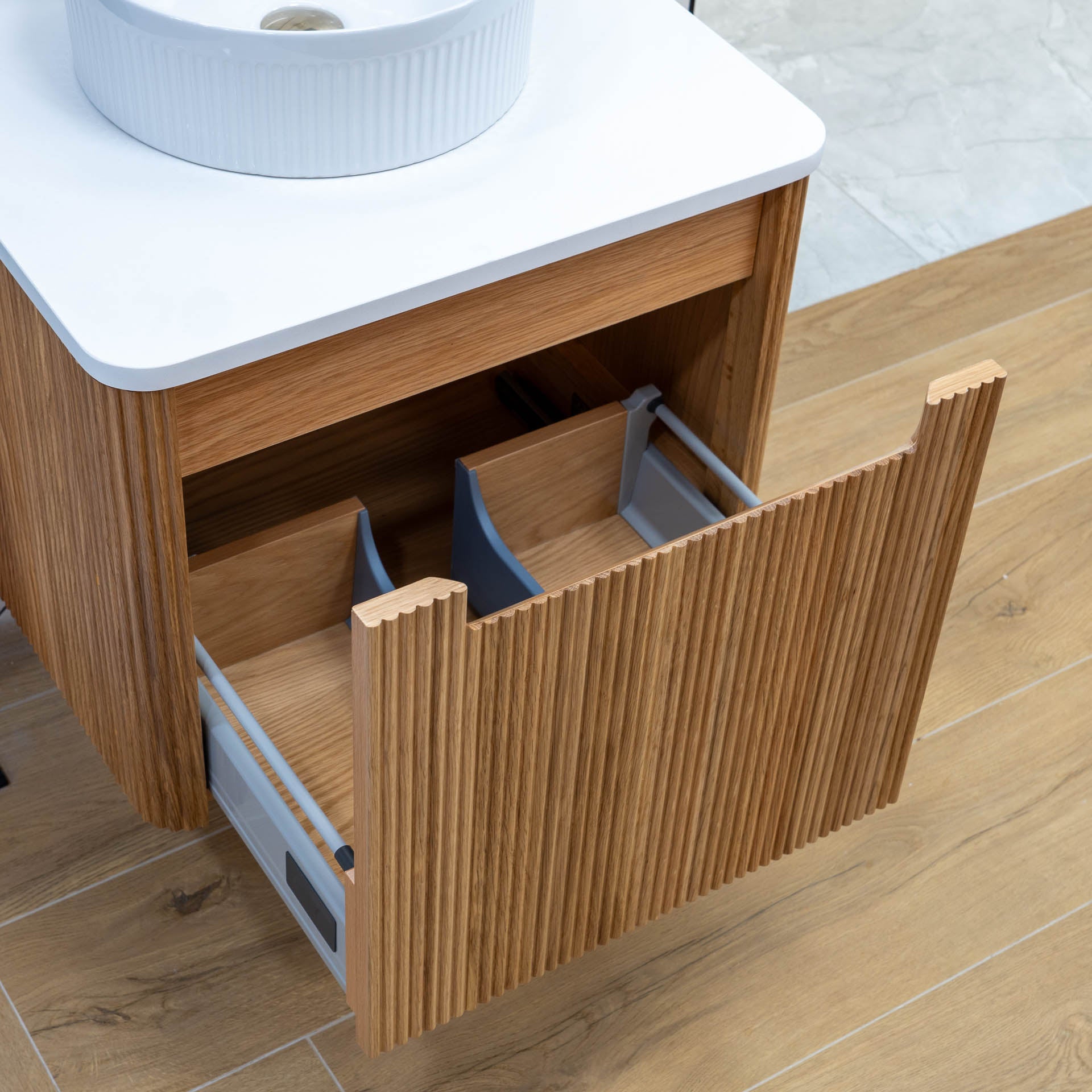 Granlusso™ Amalfi Oak Fluted Wall Mounted Vanity Unit With Worktop