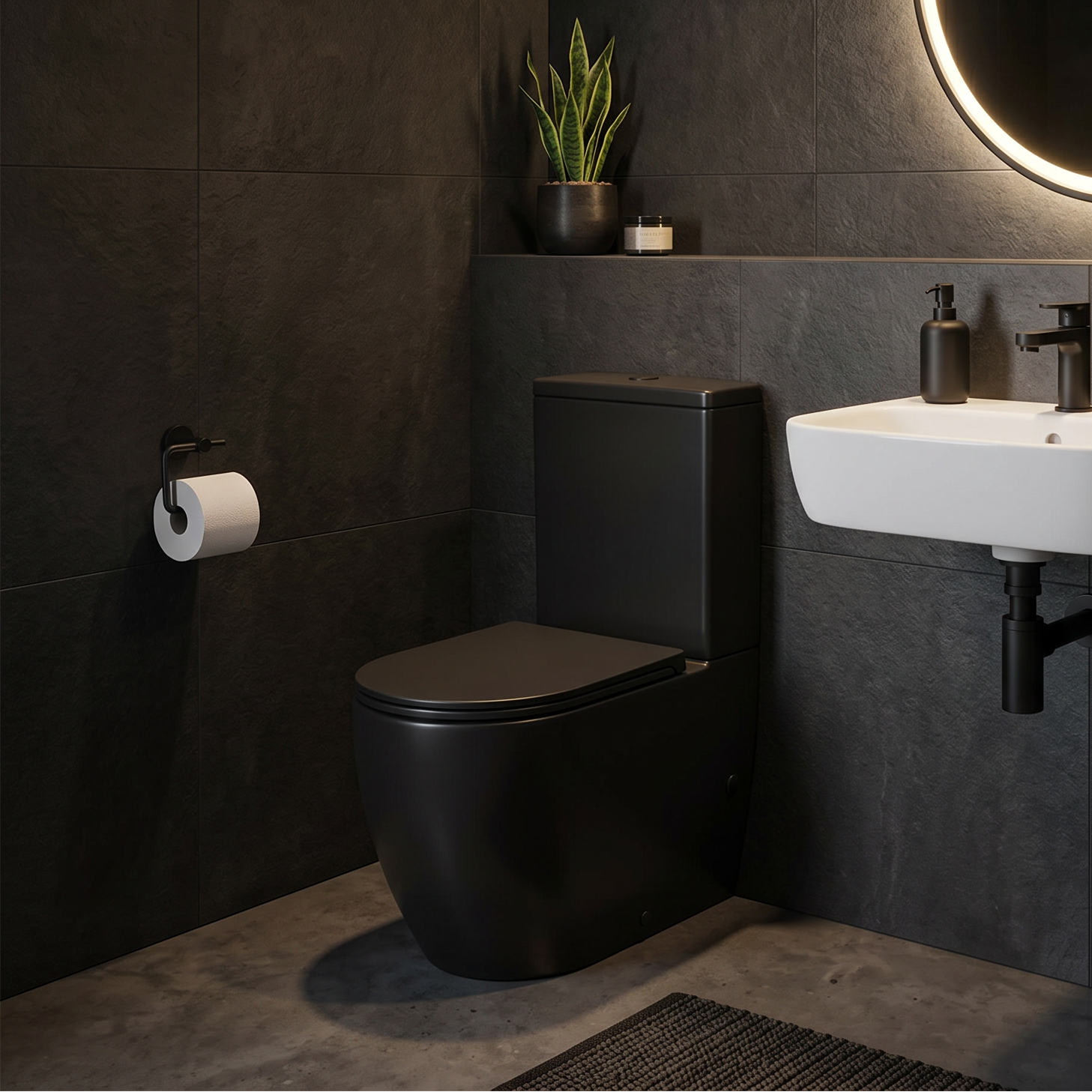 Granlusso™ Amalfi Matt Black Rimless Close Coupled Toilet and Soft Close Seat