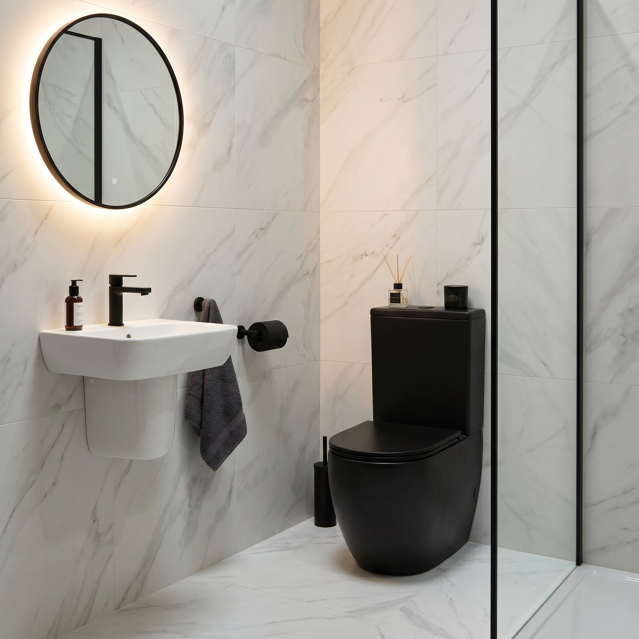 Granlusso™ Amalfi Matt Black Rimless Close Coupled Toilet and Soft Close Seat