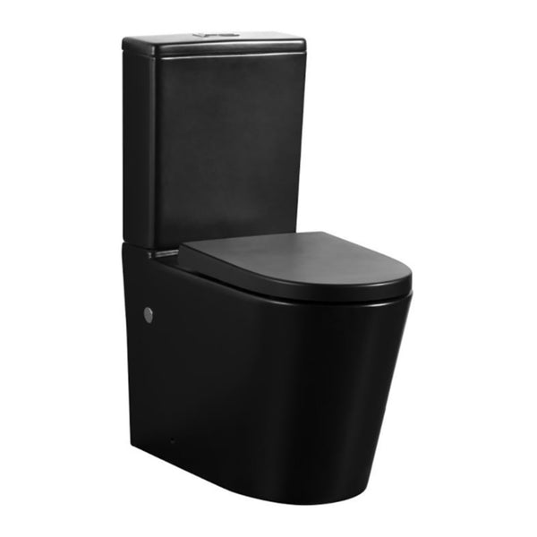 granlusso amalfi rimless close coupled toilet and soft close seat matt black