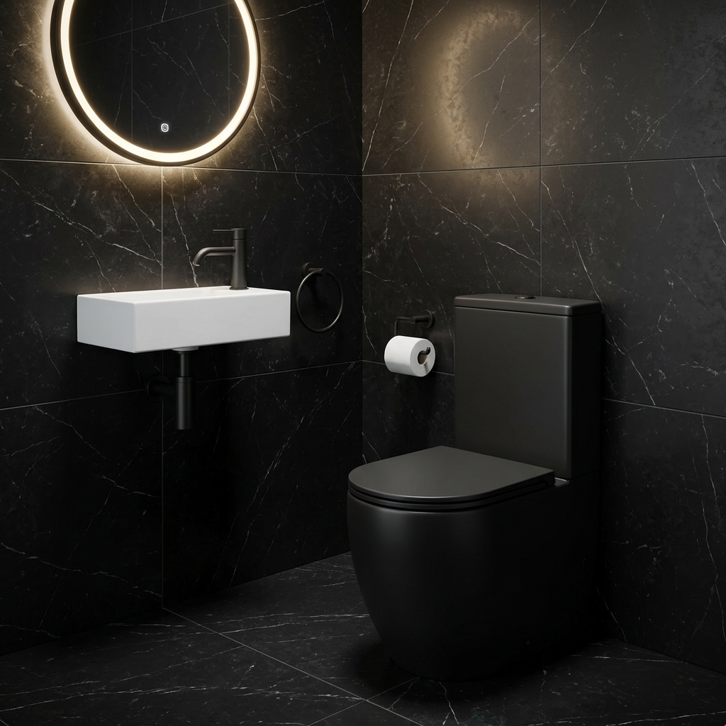 Granlusso™ Amalfi Matt Black Rimless Close Coupled Toilet and Soft Close Seat