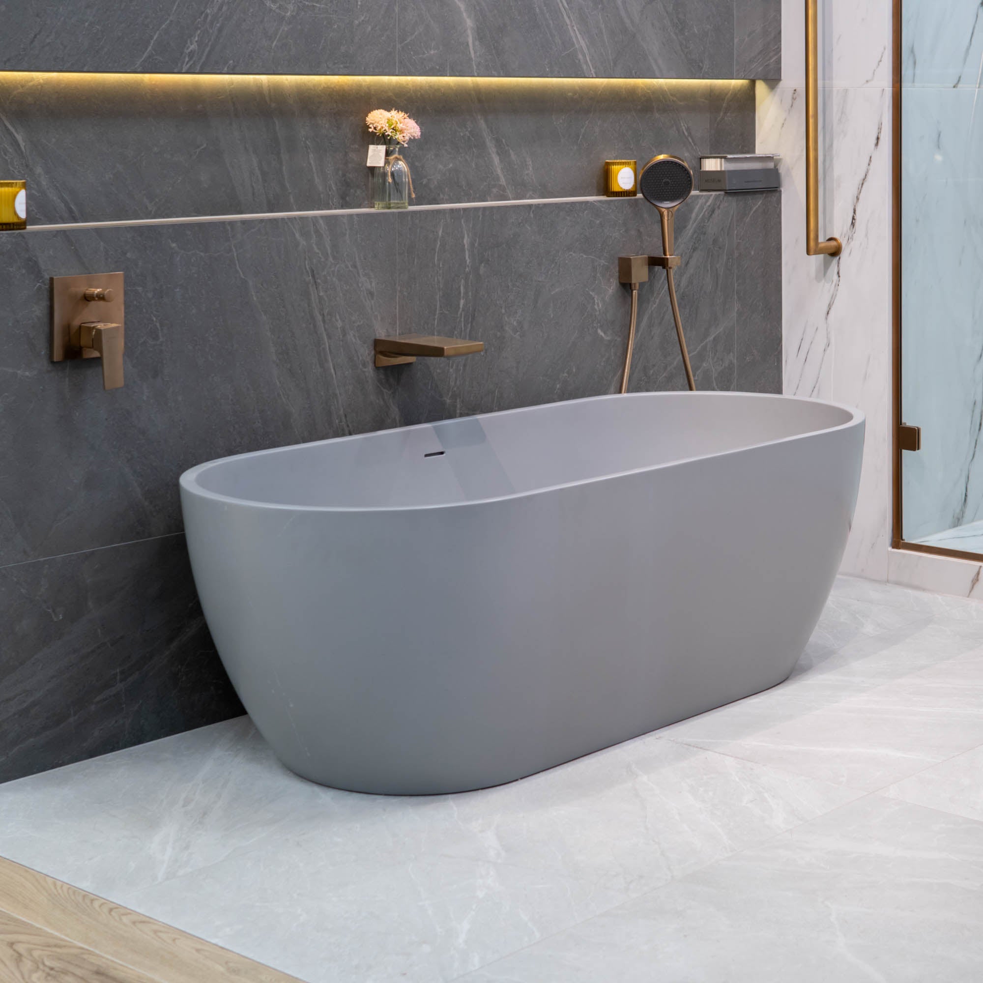 Granlusso Amalfi 1700 Freestanding Solid Stone Bath - Matt Grey