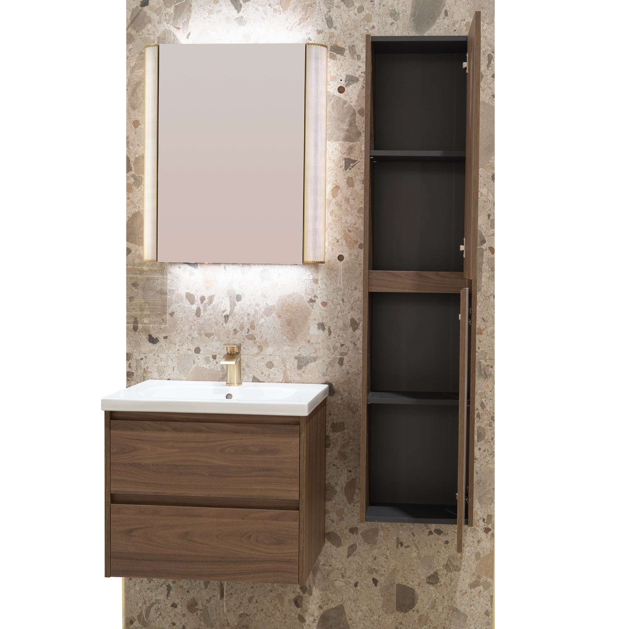 Granlusso Bologna Walnut Tallboy Unit - Wall Mounted