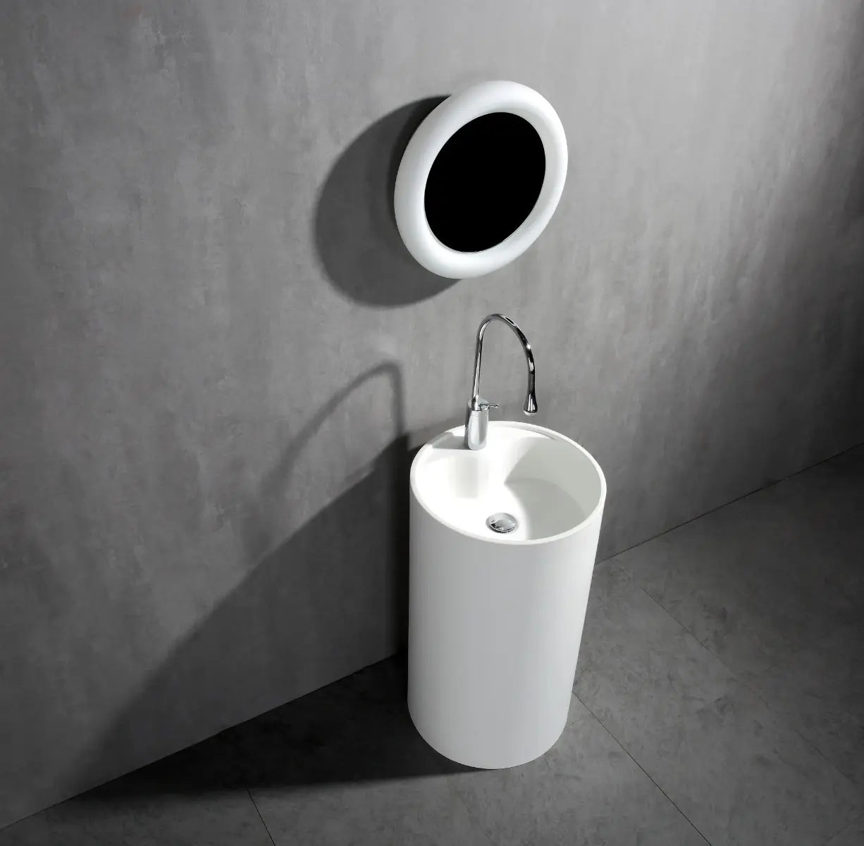 Granlusso™ Toscano Cylinder Freestanding Stone Basin - Matt White