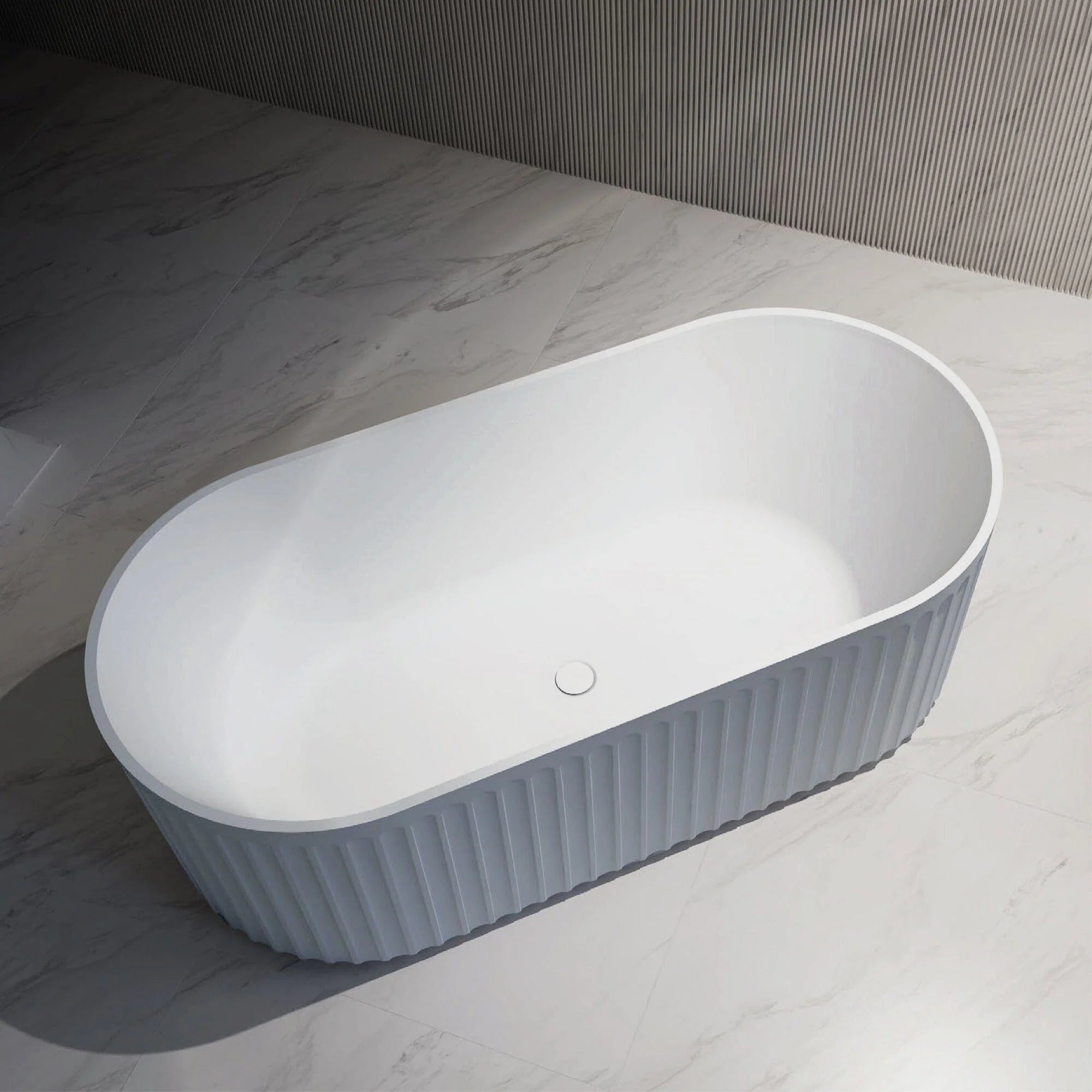 Granlusso™ Francesca 1700 Freestanding Fluted Stone Bath - Matt White