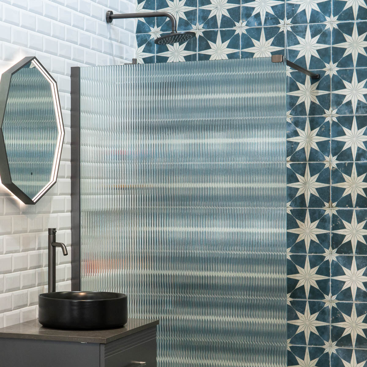 Granlusso™ 8 Fluted Glass Frameless Wetroom Shower Screen