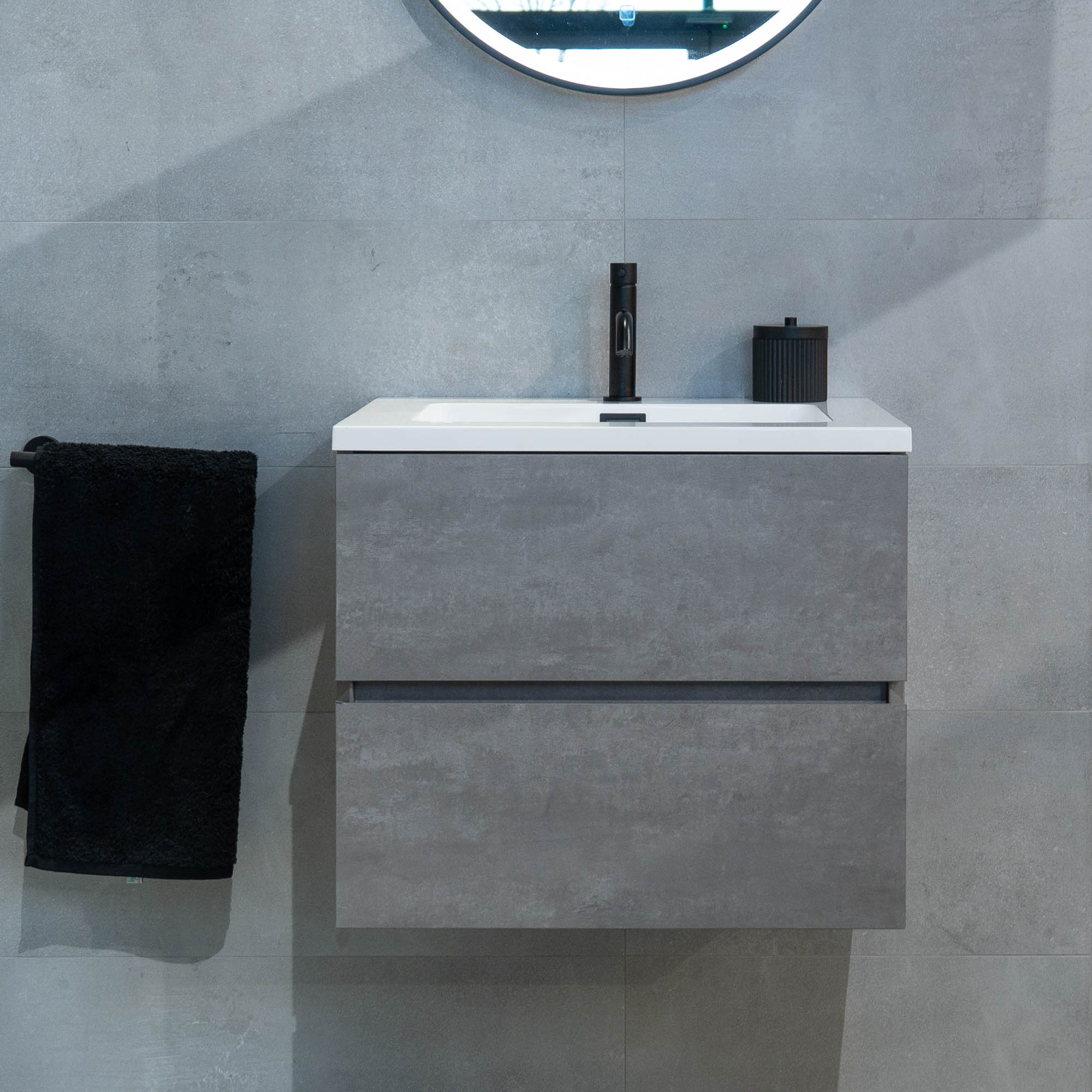 Granlusso Lucca Concrete Wall Mounted Vanity Unit With White Washbasin