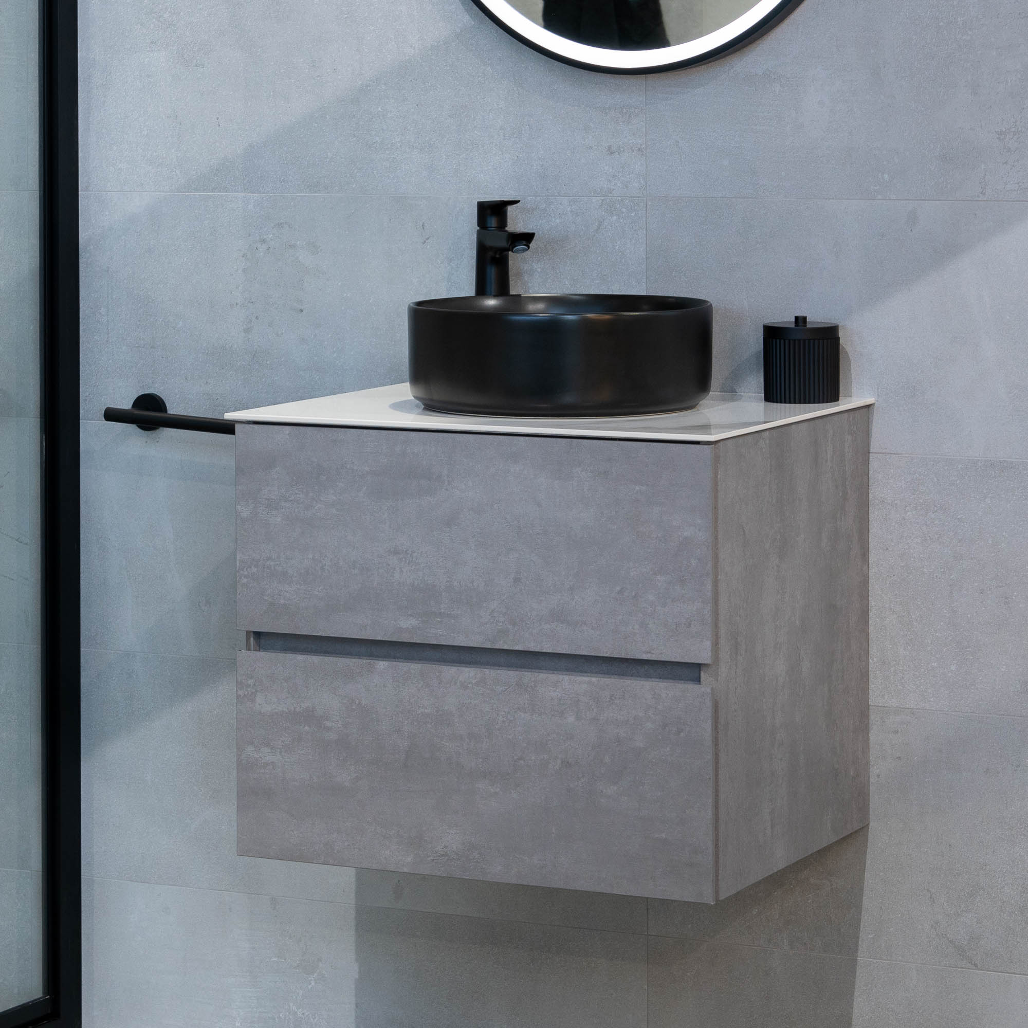Granlusso Lucca Concrete Wall Mounted Vanity Unit With Marble Effect Worktop