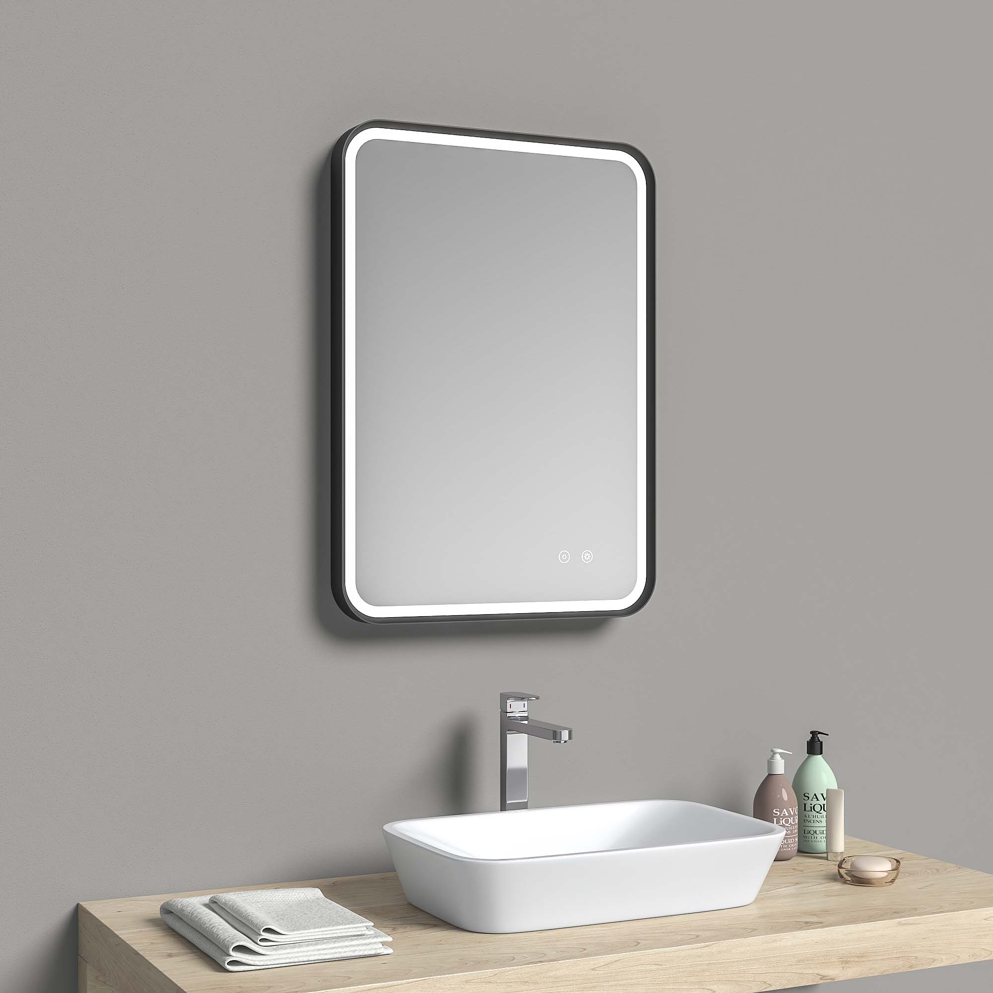 granlusso lucca led bathroom mirror 500x700mm black