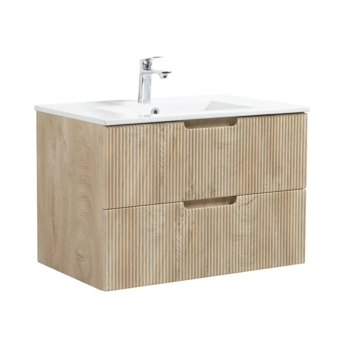 Granlusso™ Opus Oak Fluted Wall Mounted Vanity Unit With Solid Surface Washbasin