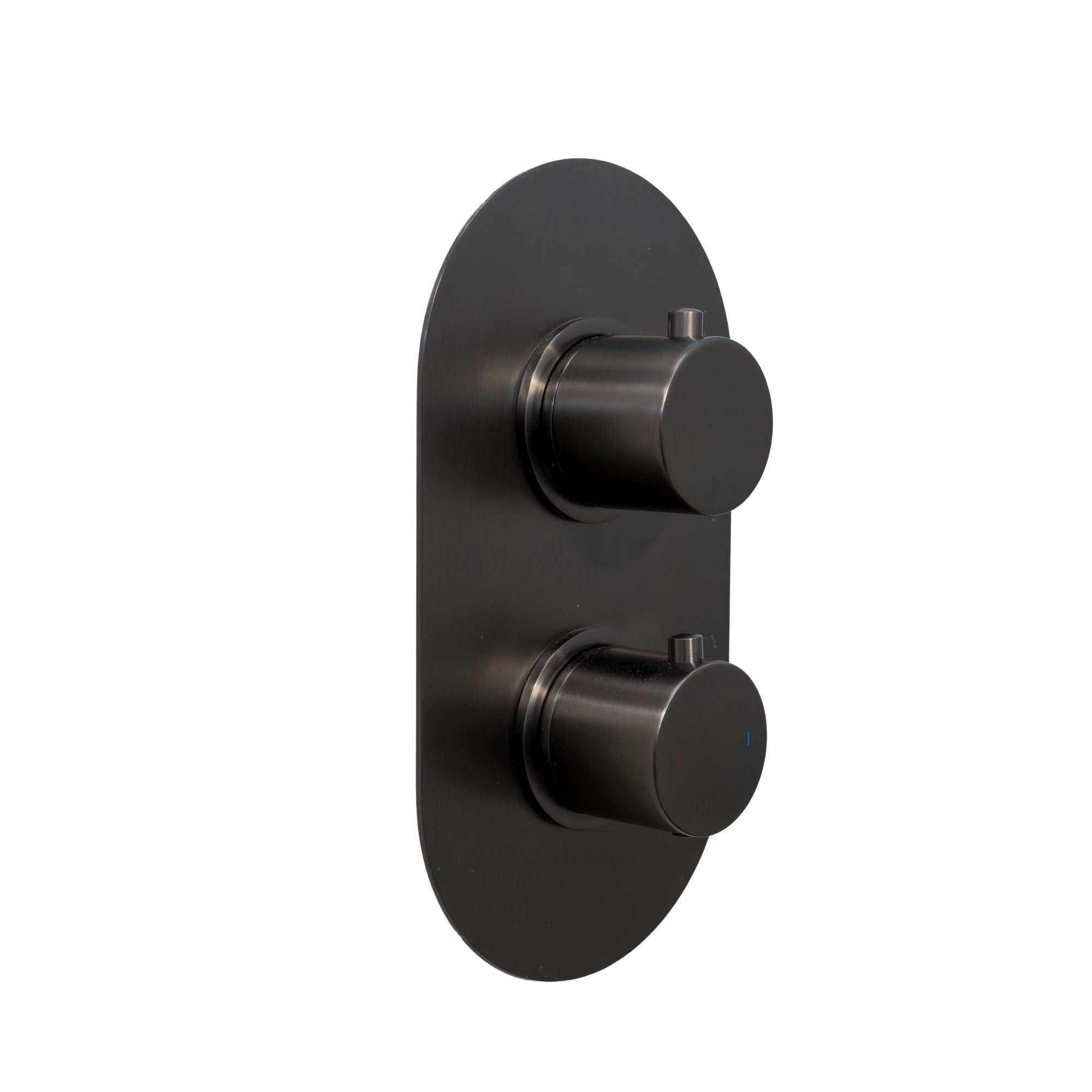 Granlusso portofino shower control panel with gunmetal finish on a white background deluxe bathrooms