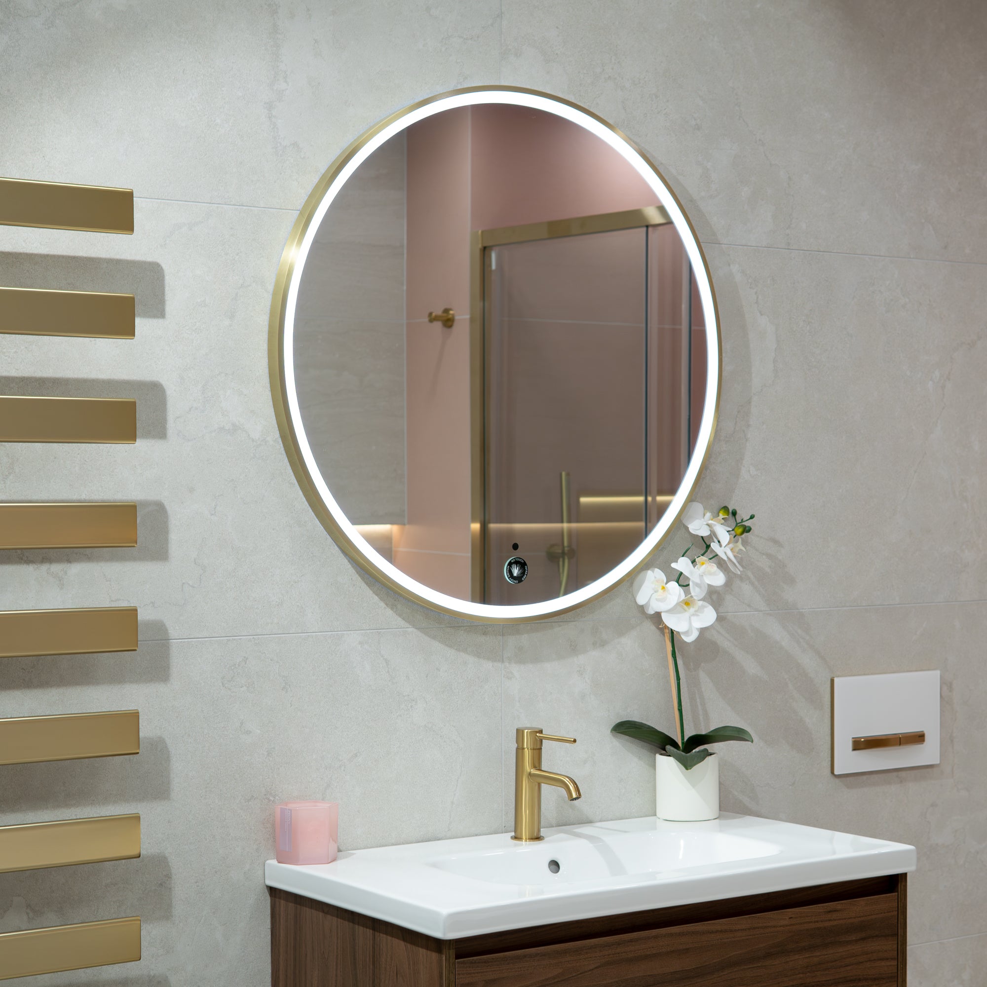 Granlusso Rocco 80 Round LED Mirror with Brushed Brass Effect Frame
