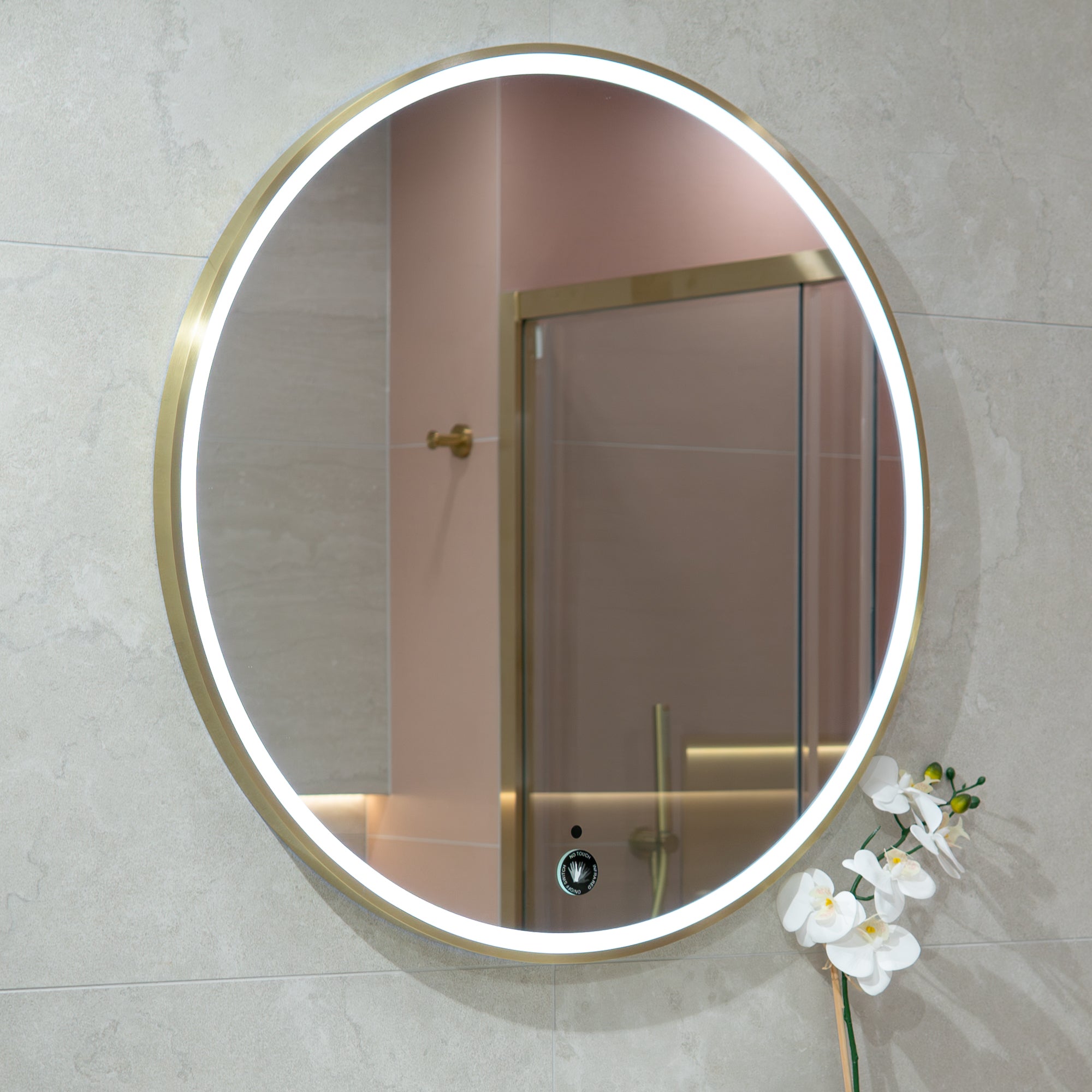 Granlusso Rocco 80 Round LED Mirror with Brushed Brass Effect Frame