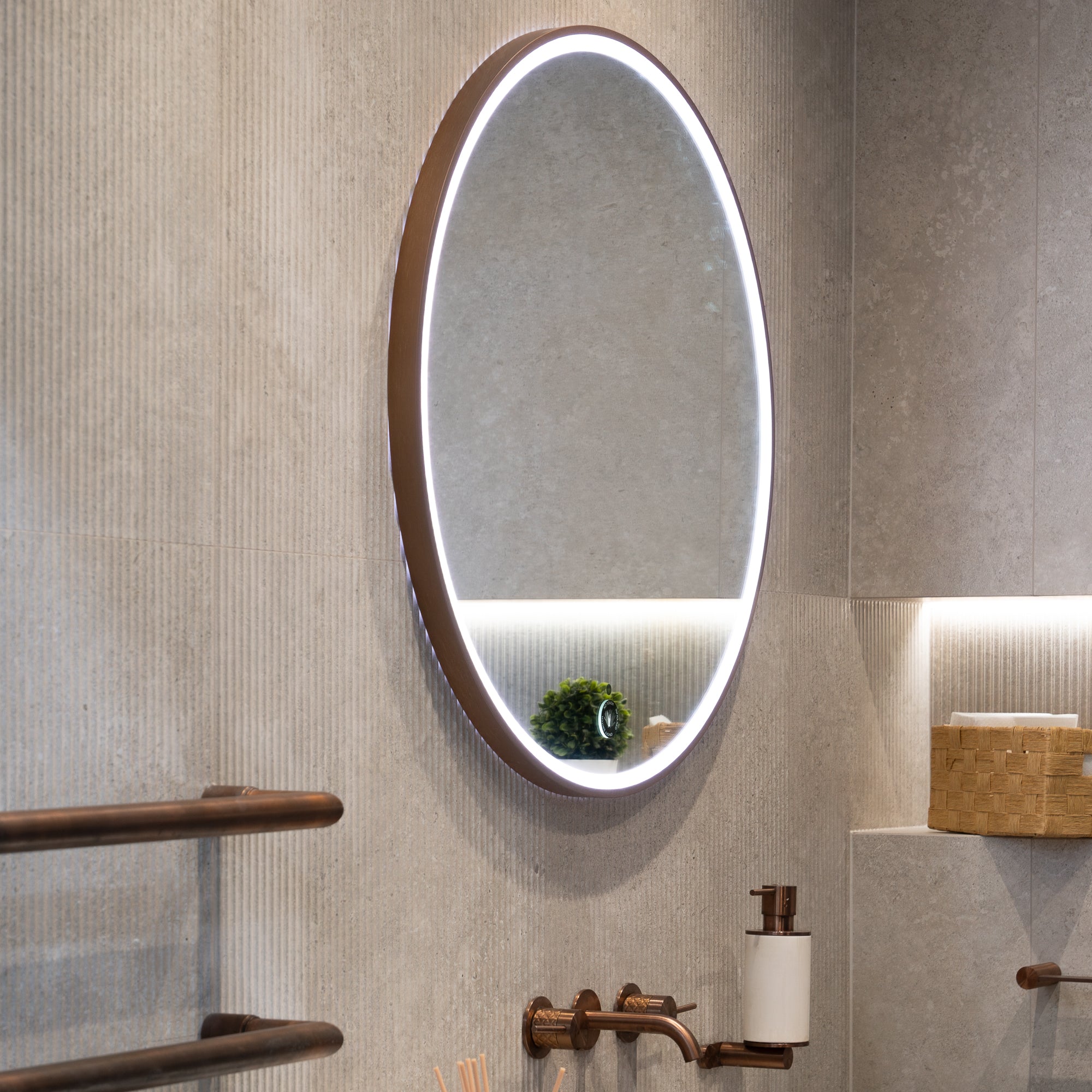 Granlusso Rocco 600 Round LED Mirror with Brushed Bronze Effect Frame