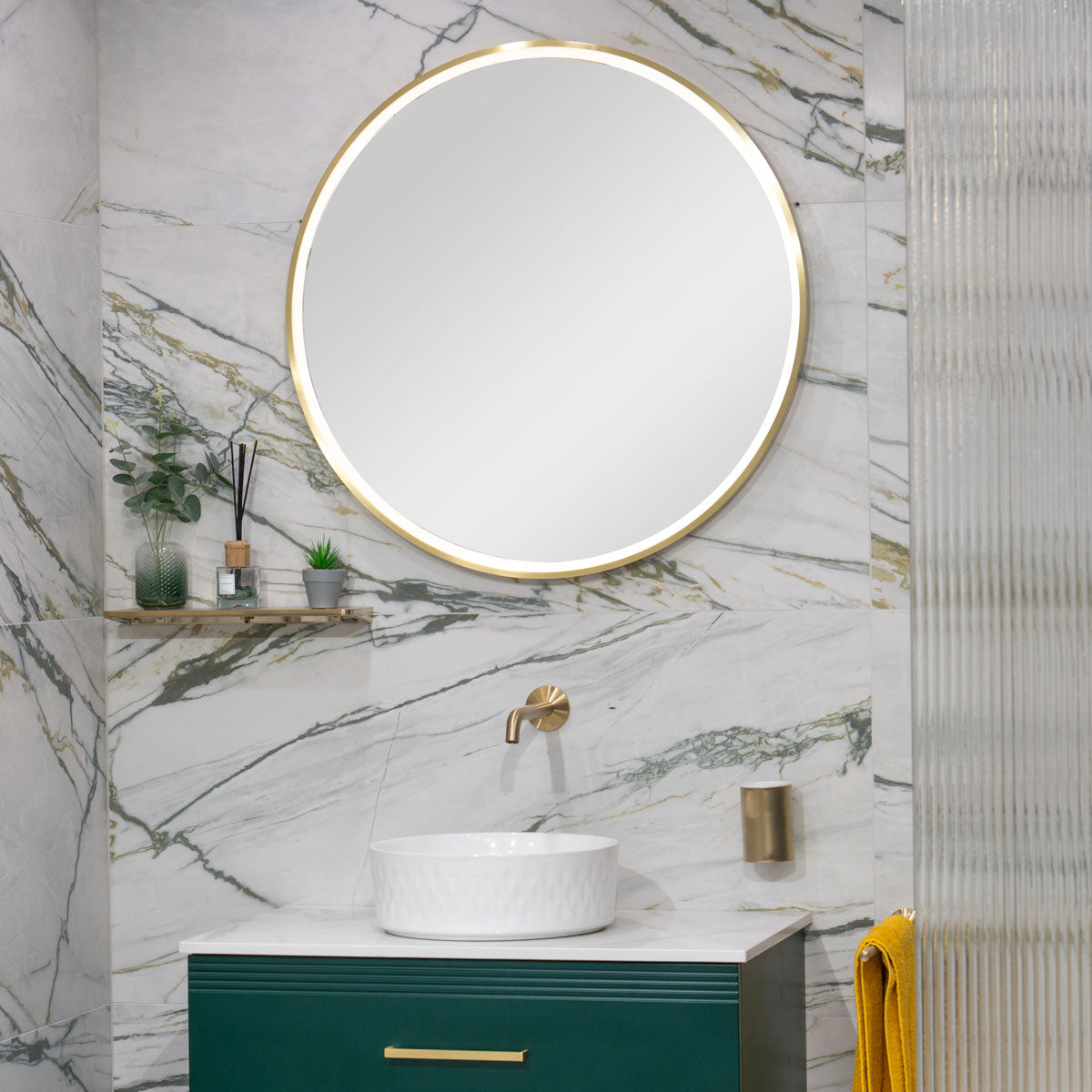 Granlusso Rocco Round LED Mirror with Brushed Brass Frame