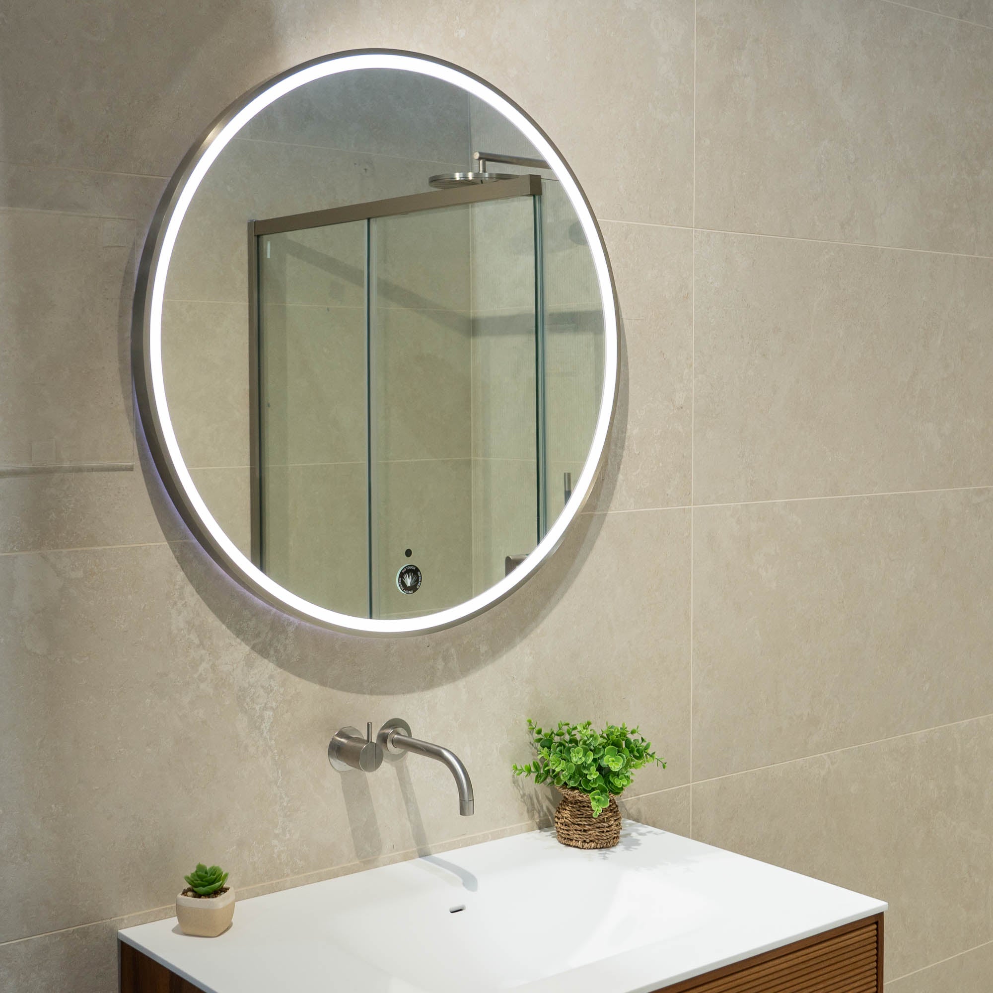 Granlusso Rocco Round LED Mirror with Brushed Stainless Steel Effect Frame