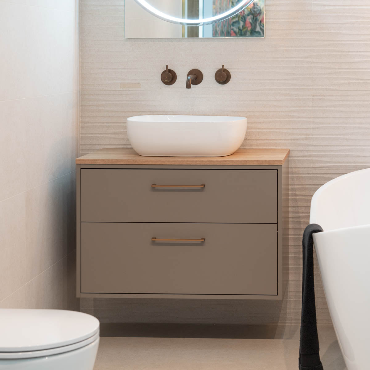 Granlusso Serenity Wall Mounted Vanity Unit With Premium Oak Countertop