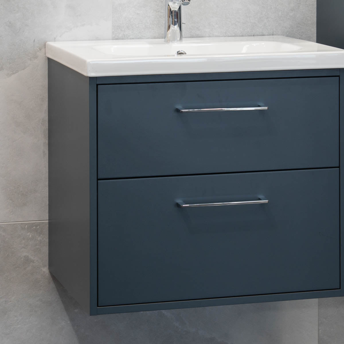 Granlusso Serenity Blue Wall Hung Vanity Unit With Offset Basin and Open Shelves