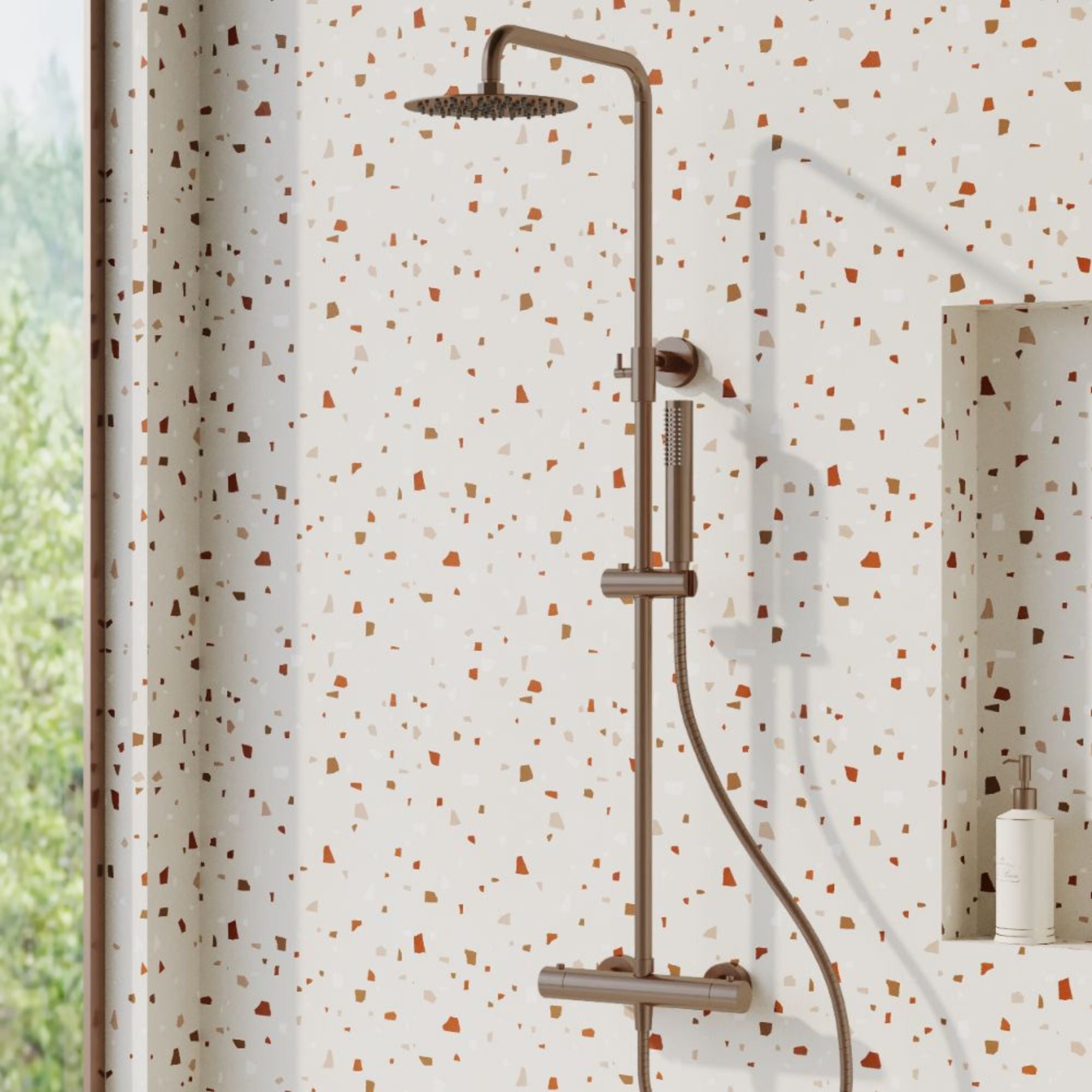 Granlusso Serenity Cool Touch Exposed Rainhead Dual Shower Brushed Bronze Deluxe Bathrooms