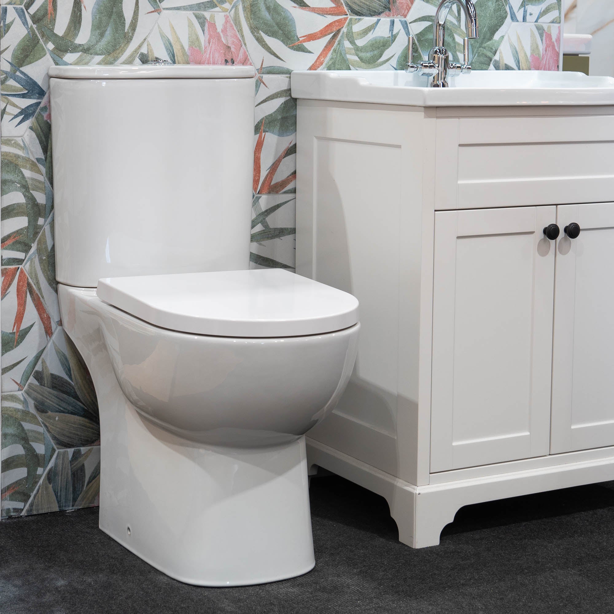 Granlusso Serenity Rimless Open Back Comfort Height Close Coupled Toilet with Soft Close Quick Release Seat