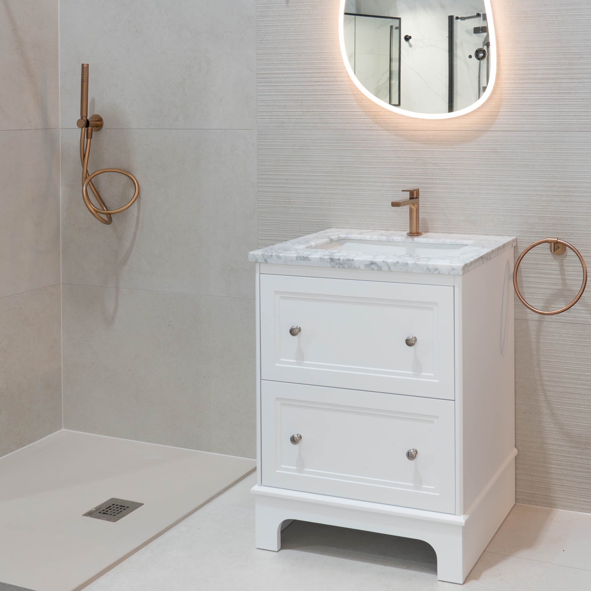 Granlusso™ Shelbourne 650 Floorstanding Real Marble Top Vanity Unit with Basin - Matt White