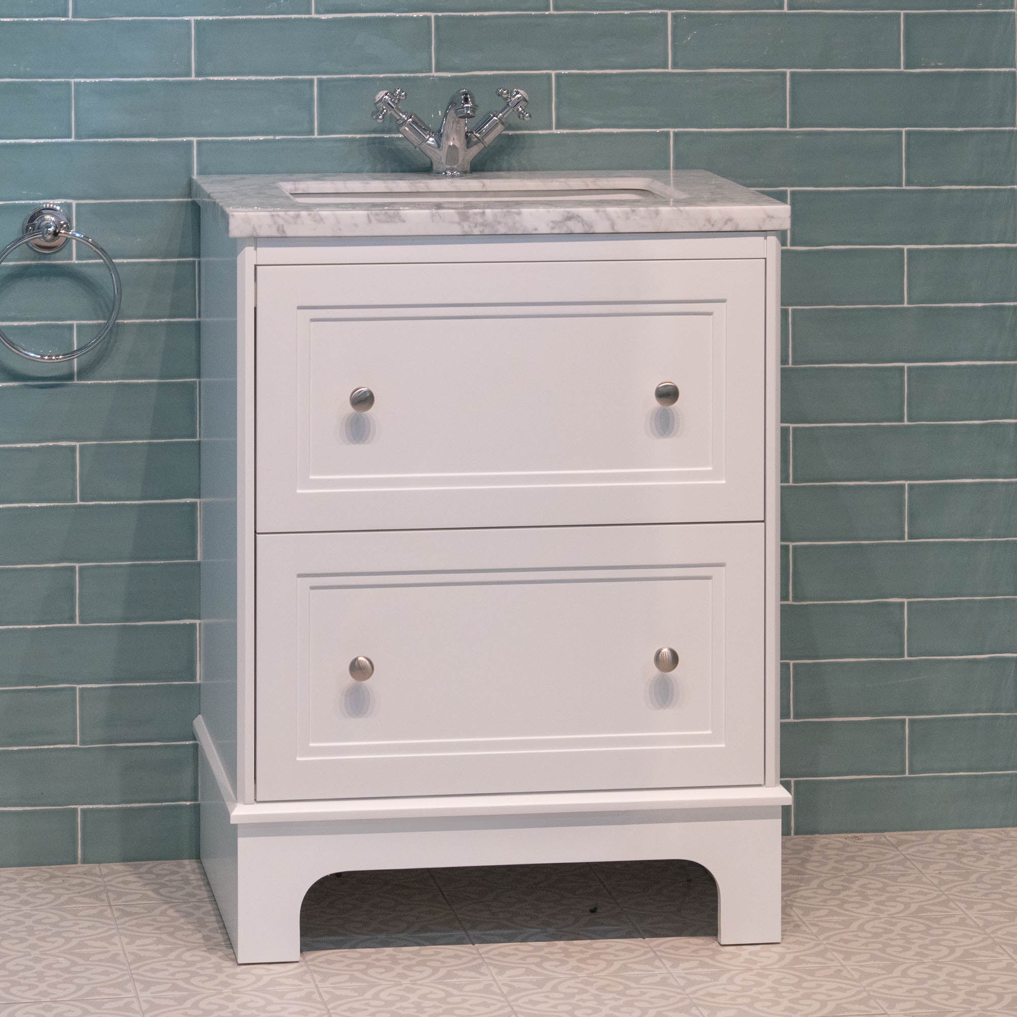 Granlusso™ Shelbourne 650 Floorstanding Real Marble Top Vanity Unit with Basin - Matt White