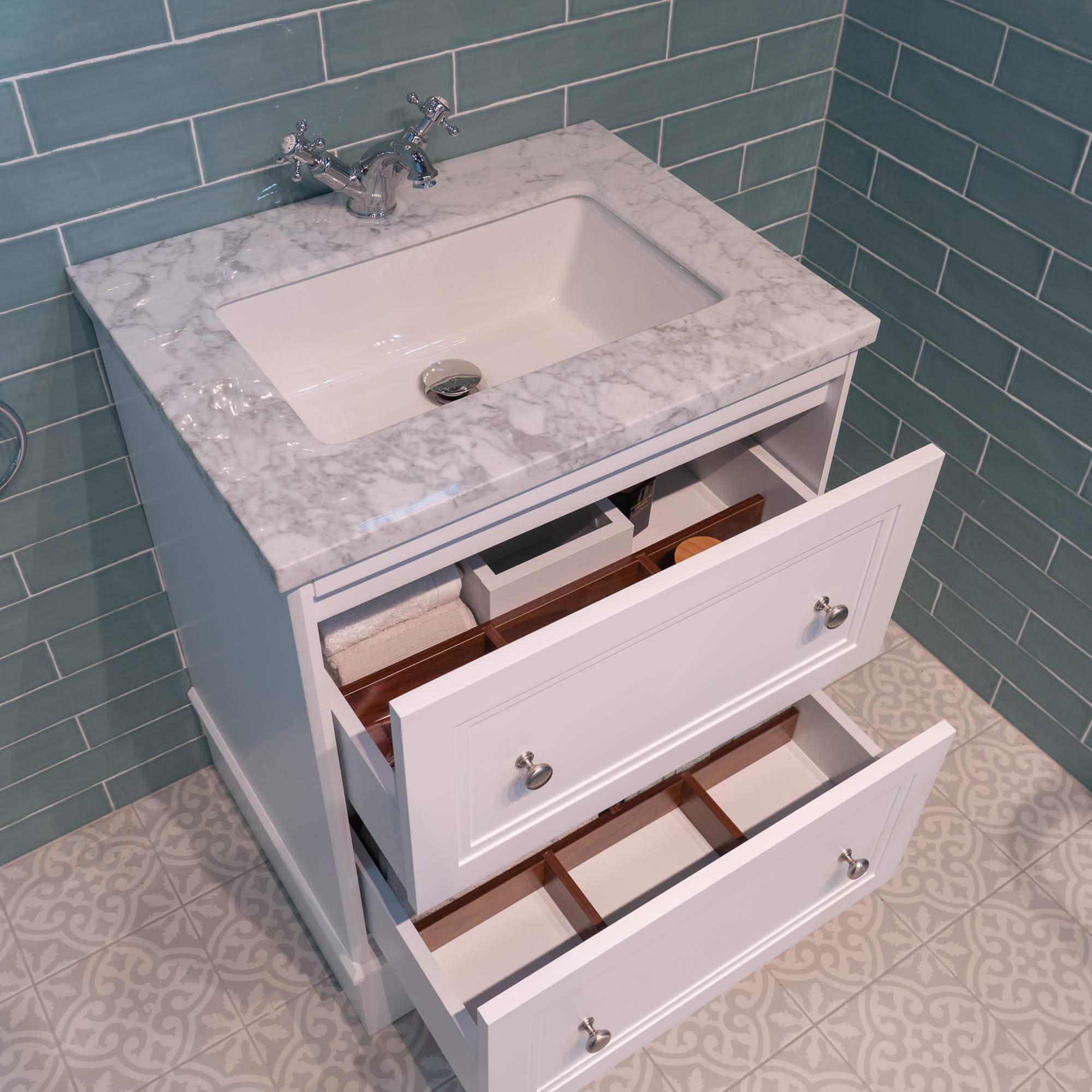 Granlusso™ Shelbourne 650 Floorstanding Real Marble Top Vanity Unit with Basin - Matt White