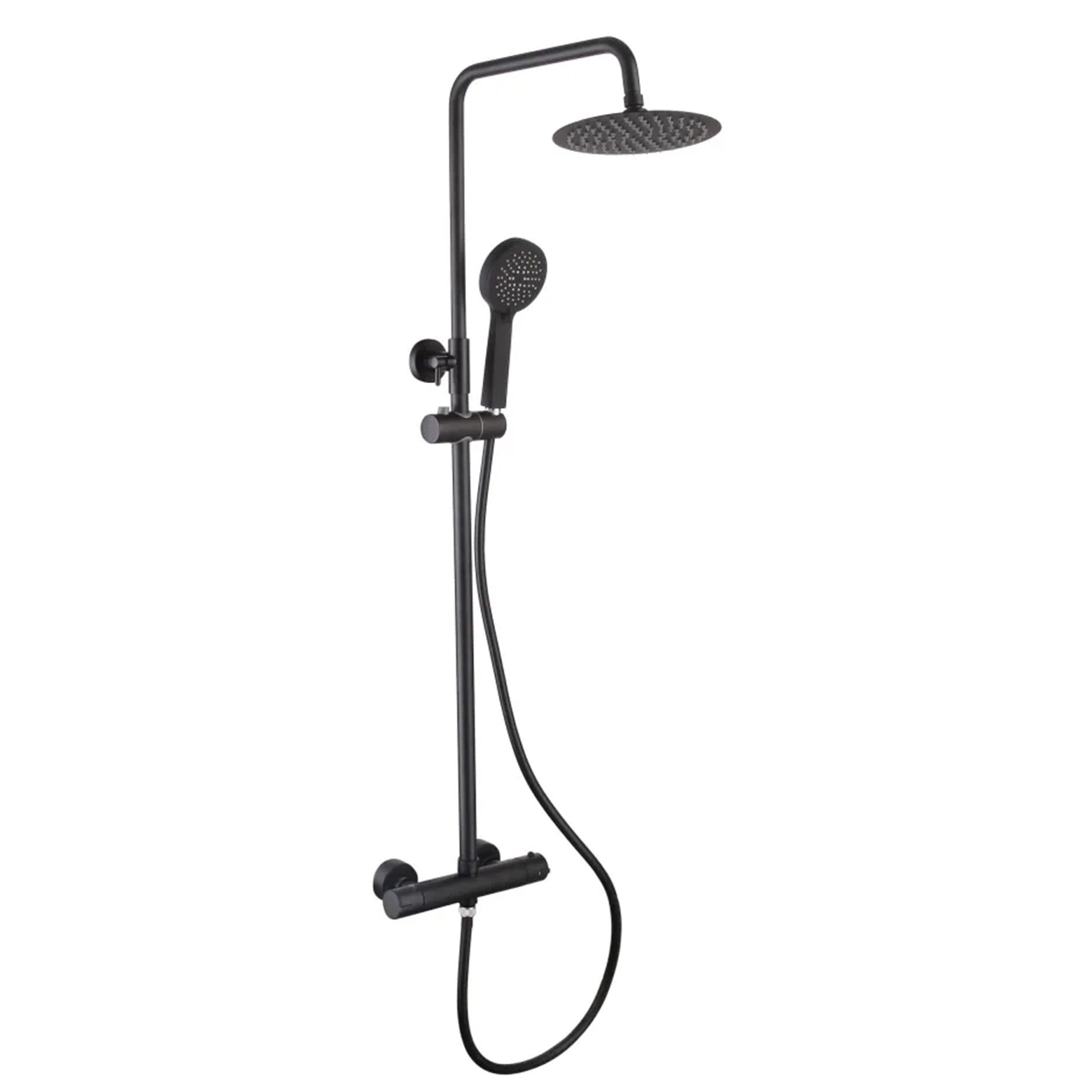 granlusso sorento round matt black dual outlet exposed thermostatic shower bar valve with rigid riser handset and shower head